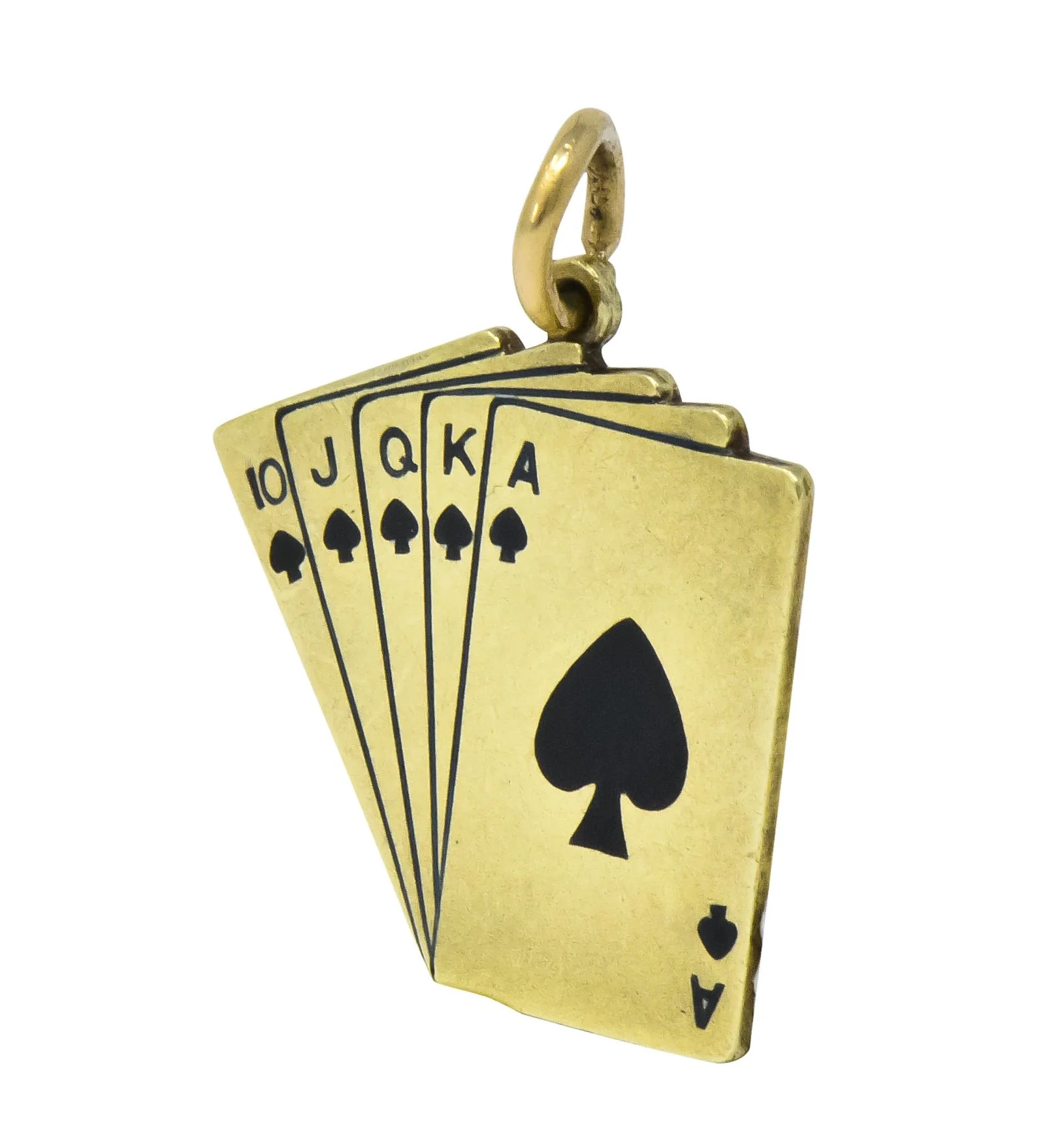 Art Deco Enamel 14 Karat Gold Playing Cards Charm in Spades - Image 3