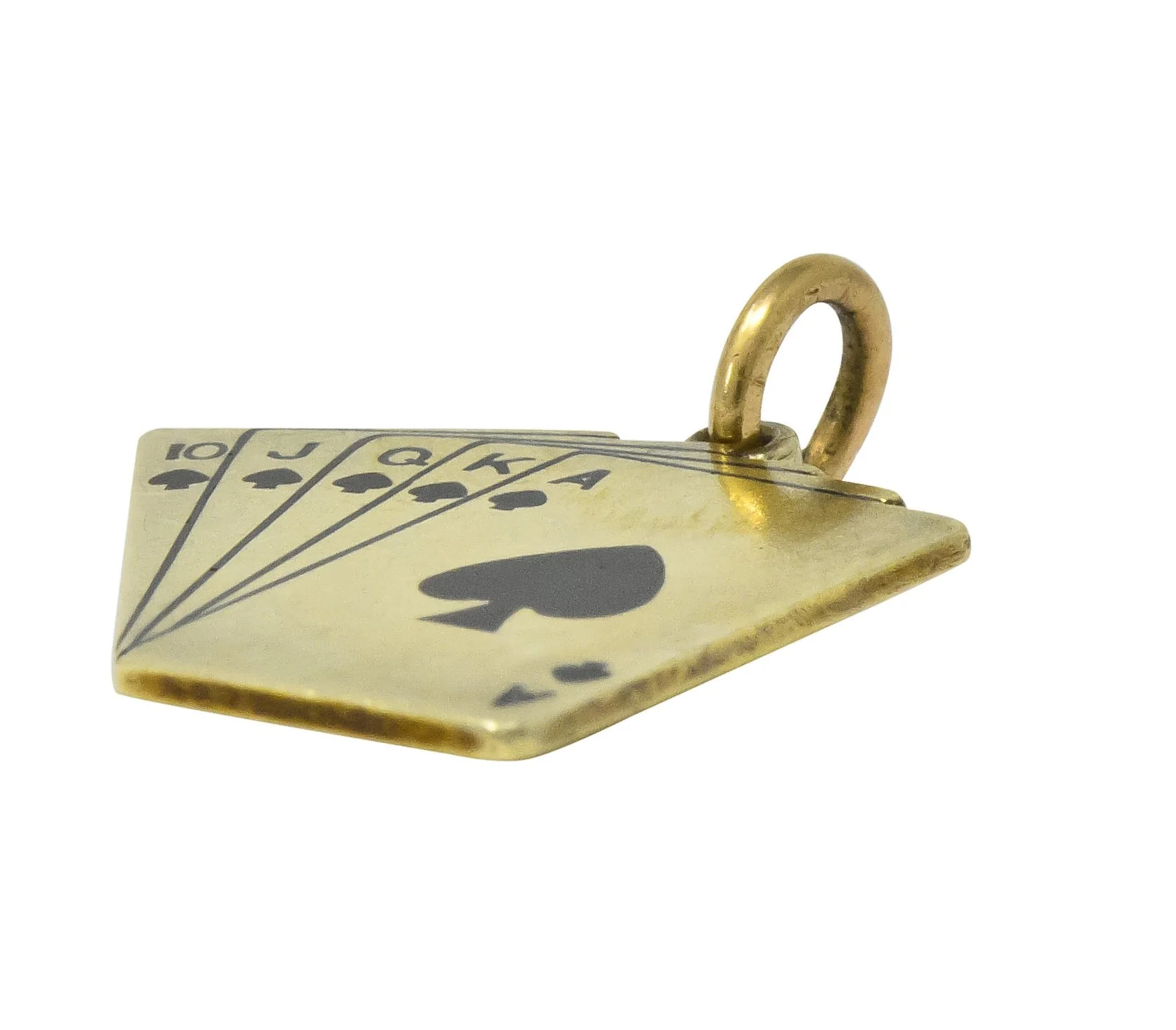 Art Deco Enamel 14 Karat Gold Playing Cards Charm in Spades - Image 5