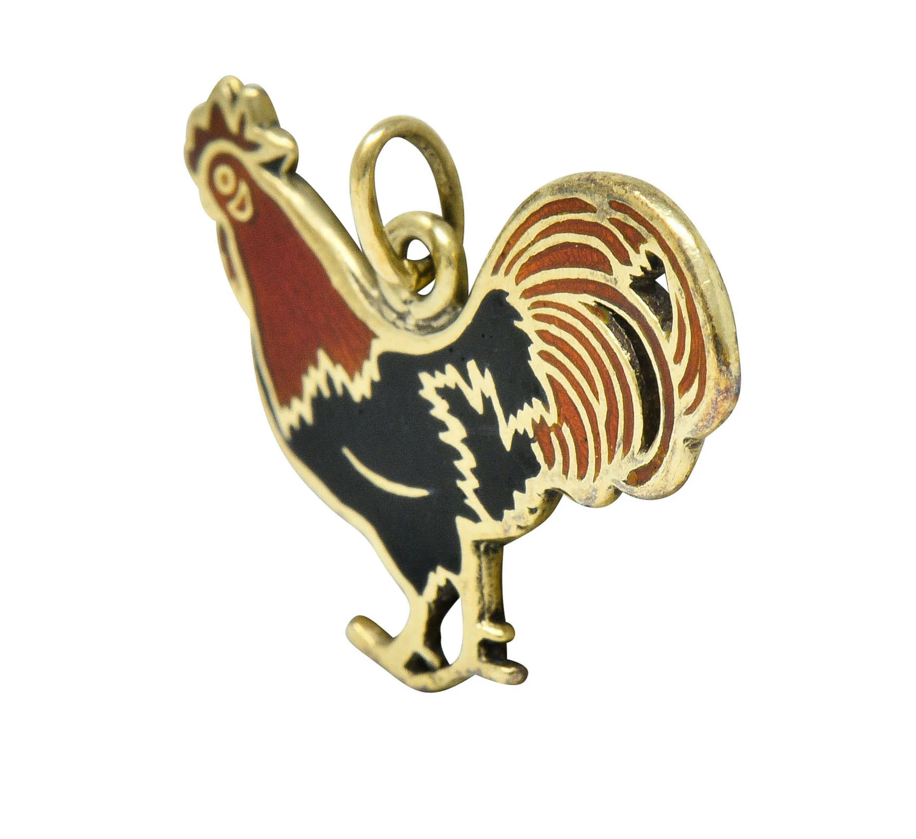 Art Deco Enamel 14 Karat Gold Rooster Charm - Image 2