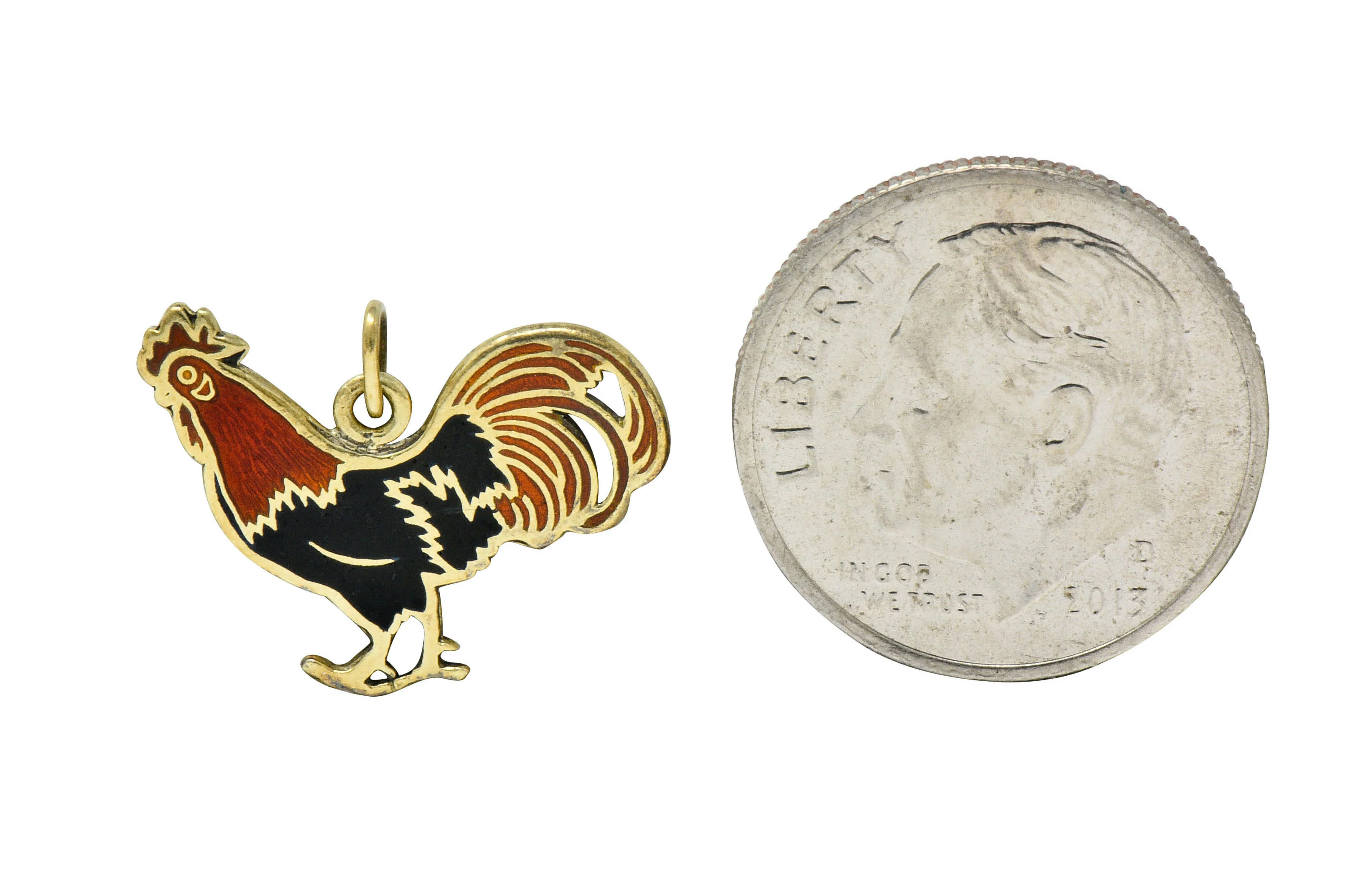 Art Deco Enamel 14 Karat Gold Rooster Charm - Image 3