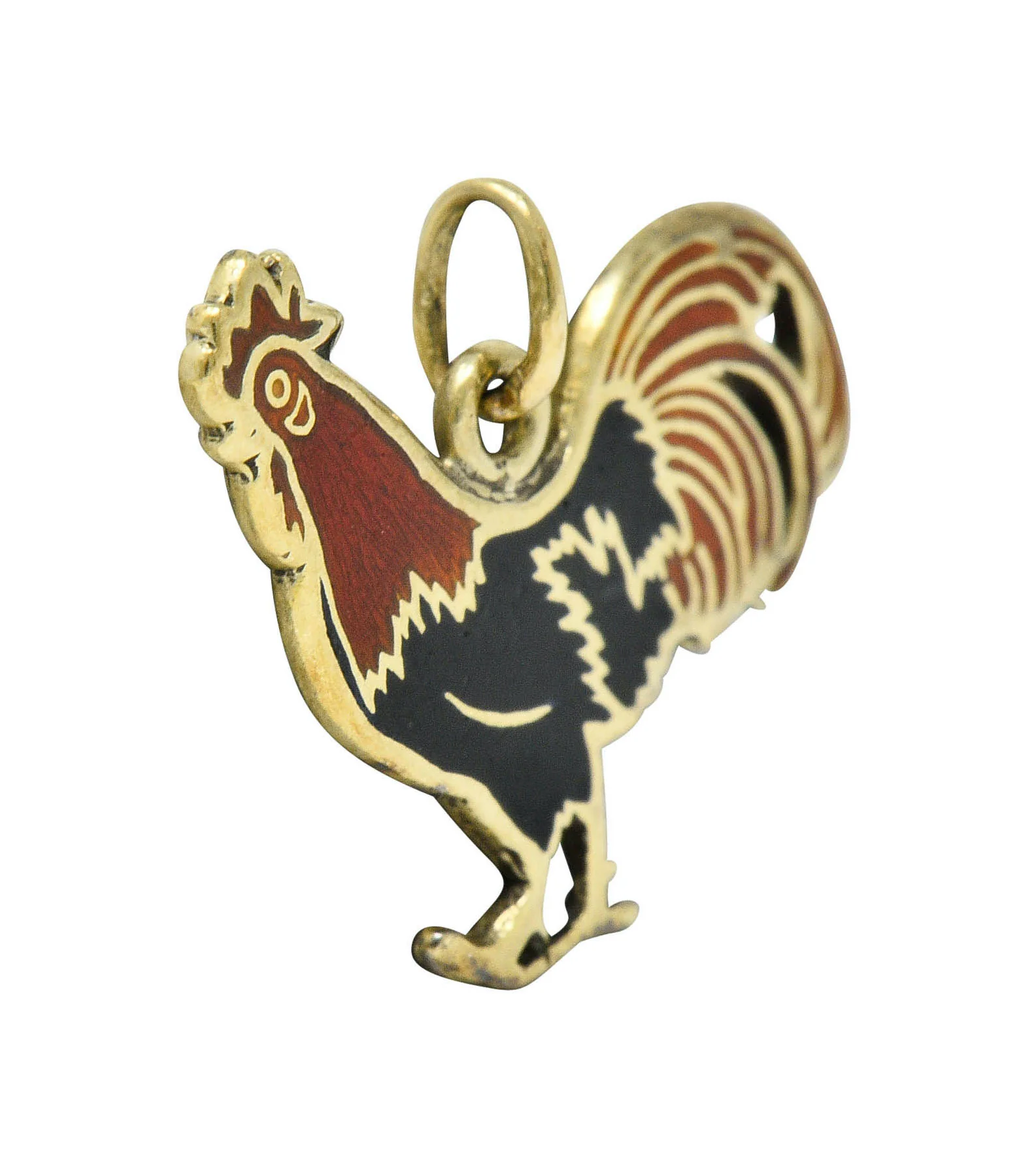 Art Deco Enamel 14 Karat Gold Rooster Charm - Image 4