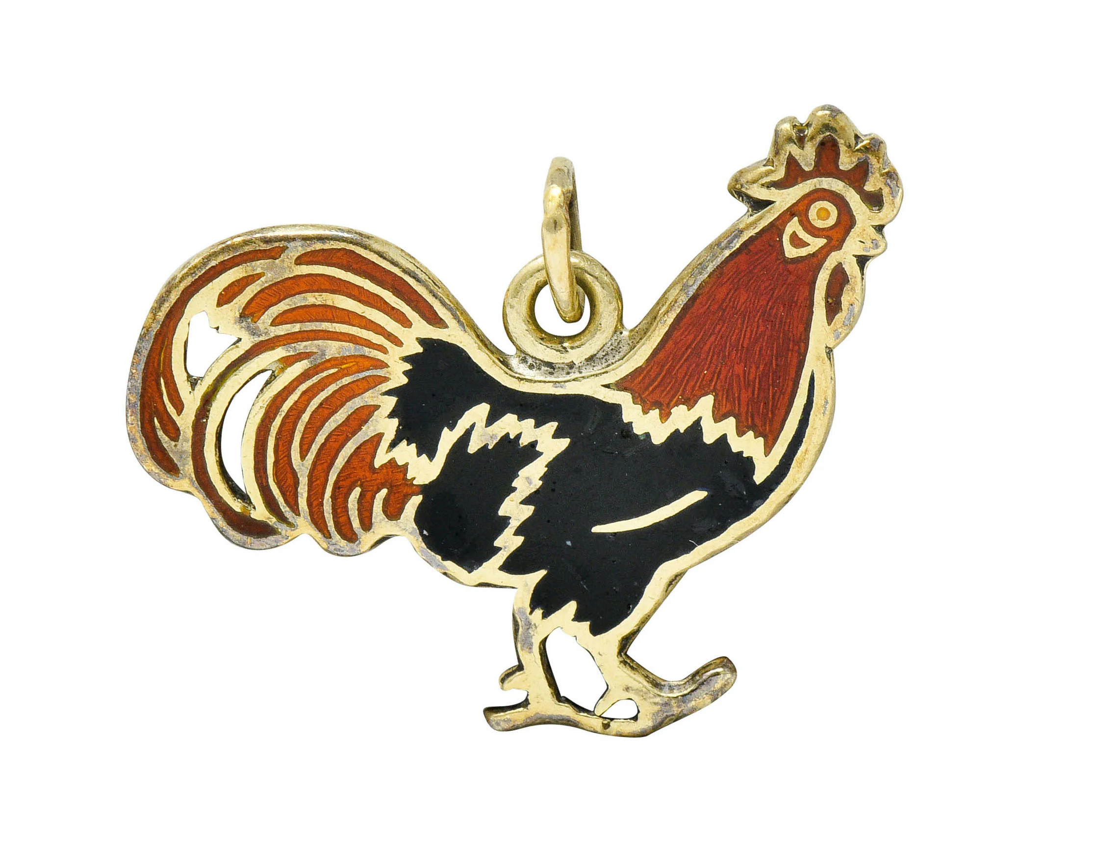 Art Deco Enamel 14 Karat Gold Rooster Charm - Image 5