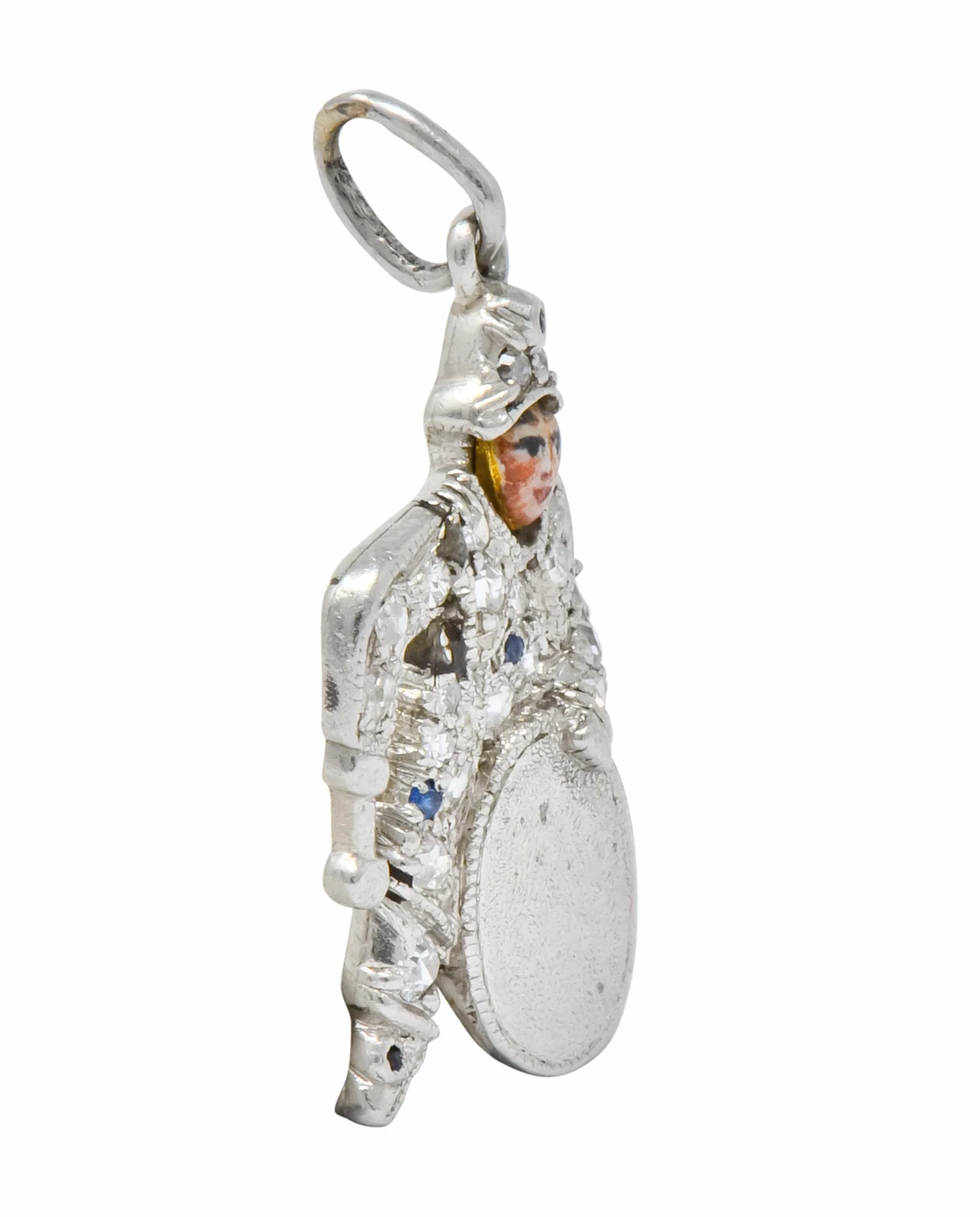 Art Deco Enrico Caruso Diamond Enamel Sapphire Platinum Drummer Charm - Image 3