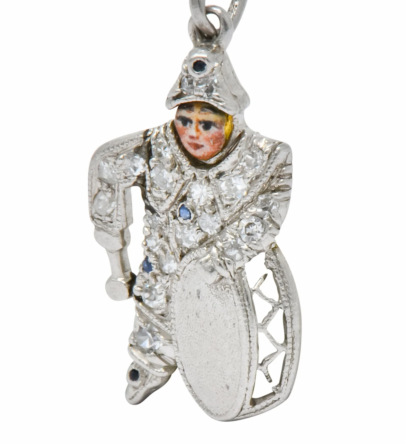 Art Deco Enrico Caruso Diamond Enamel Sapphire Platinum Drummer Charm - Image 5