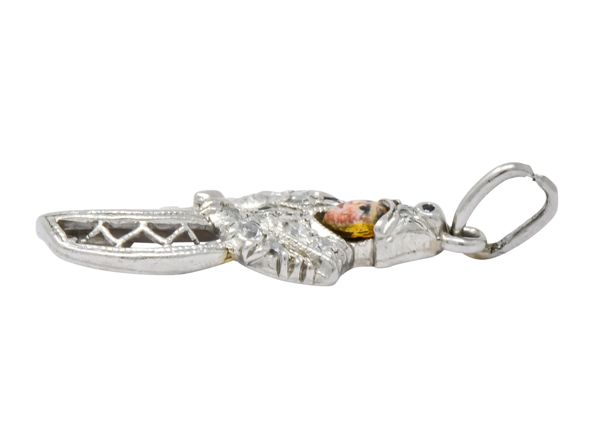 Art Deco Enrico Caruso Diamond Enamel Sapphire Platinum Drummer Charm - Image 6