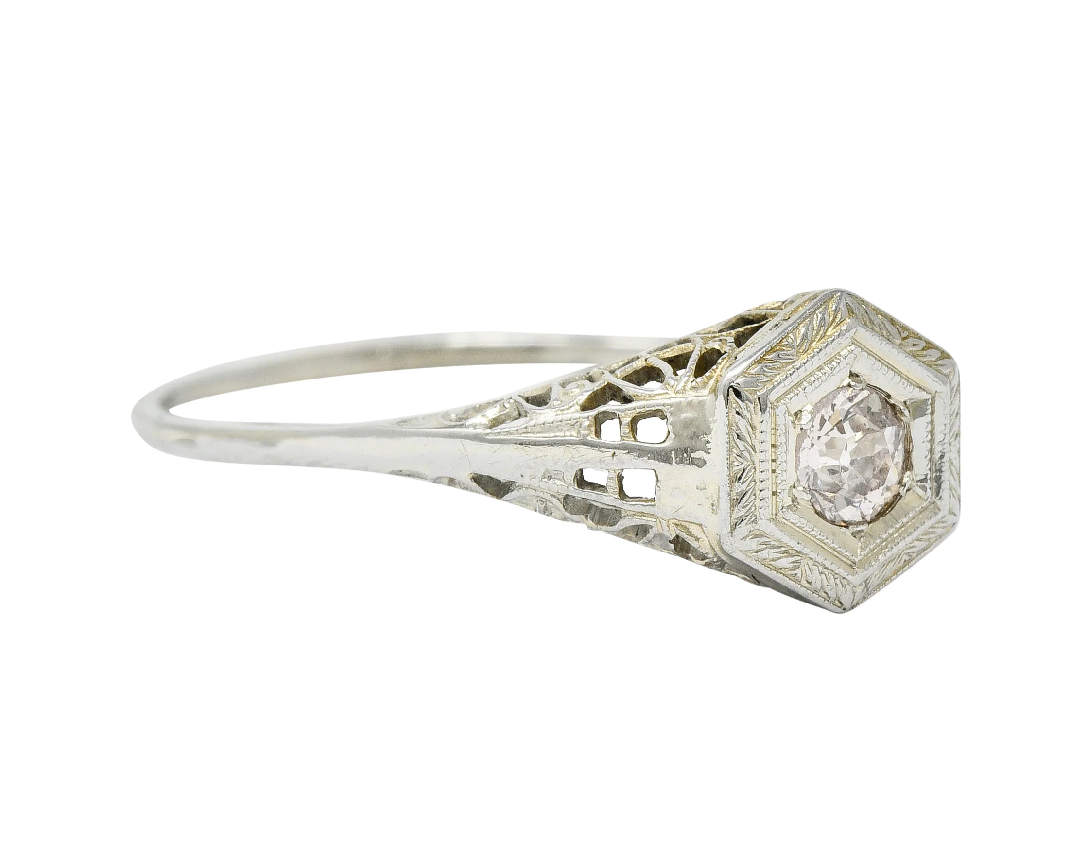 Art Deco Fancy Light Pink Diamond 14 Karat White Gold Engagement Ring - Image 2