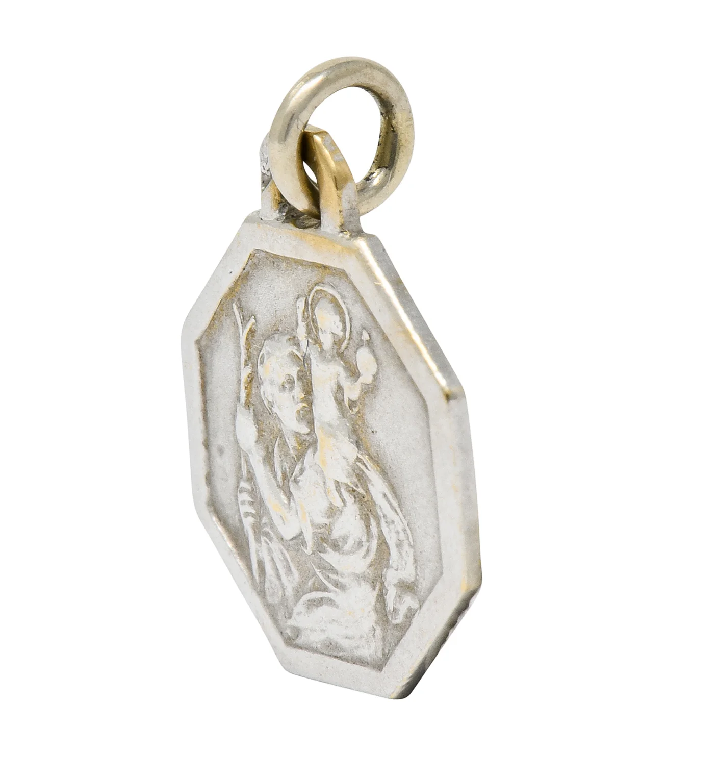 Art Deco French 18 Karat White Gold St. Christopher Charm - Image 3
