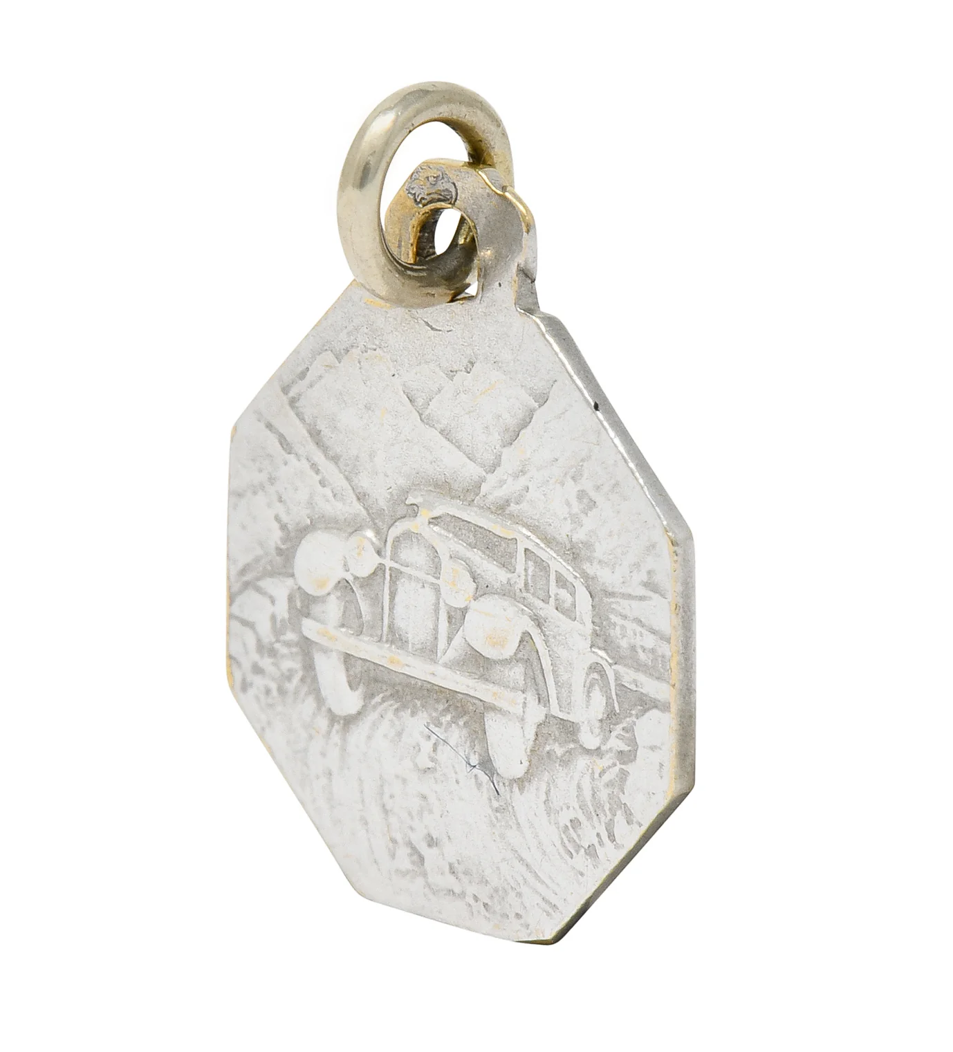 Art Deco French 18 Karat White Gold St. Christopher Charm - Image 4