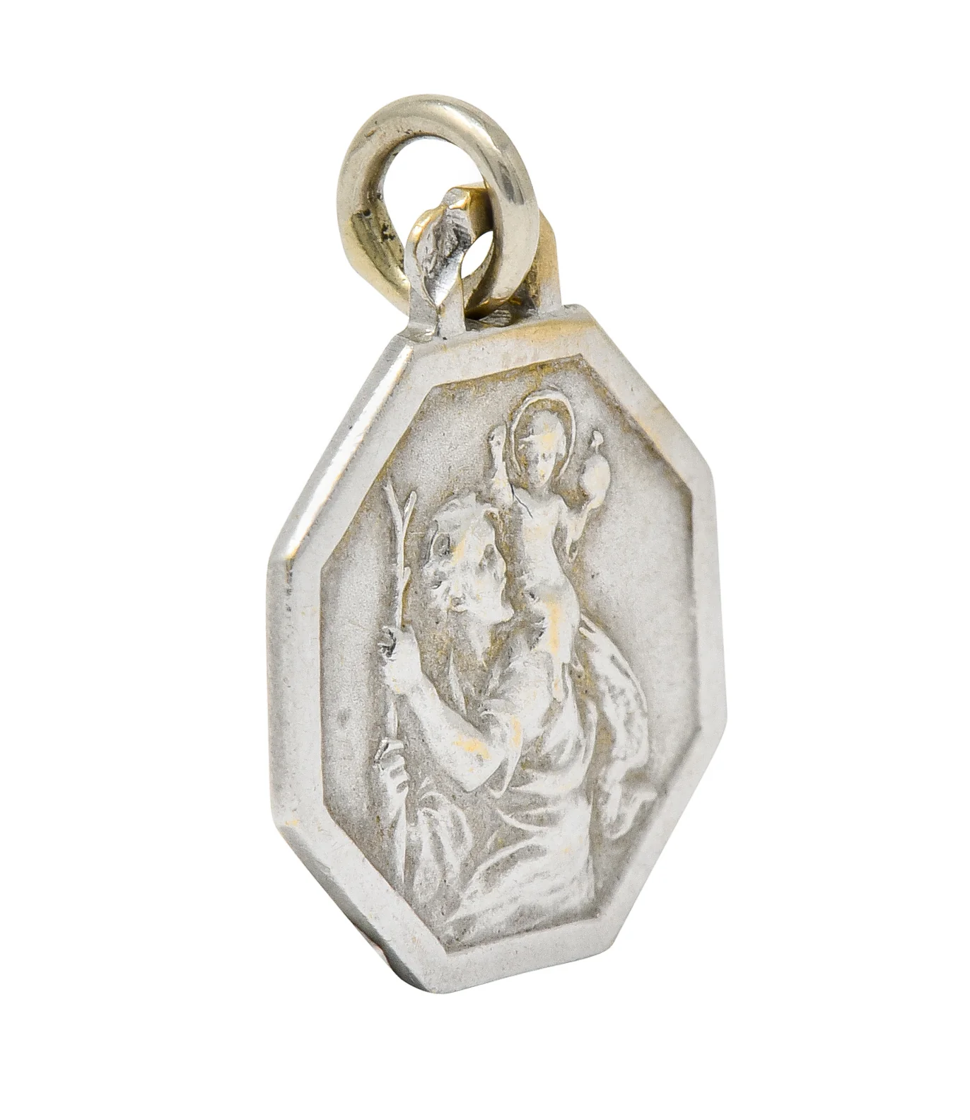 Art Deco French 18 Karat White Gold St. Christopher Charm - Image 5