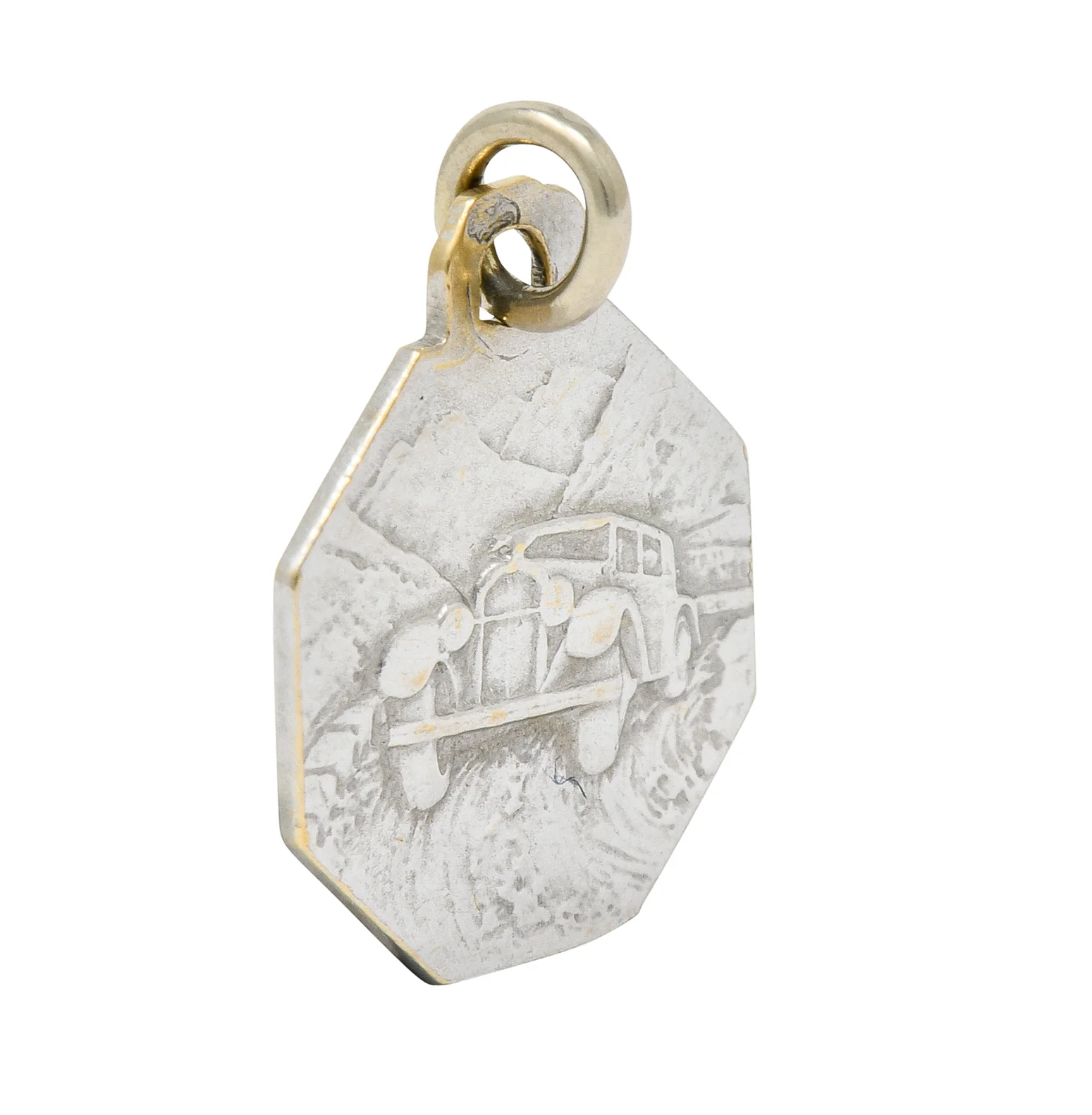 Art Deco French 18 Karat White Gold St. Christopher Charm - Image 6