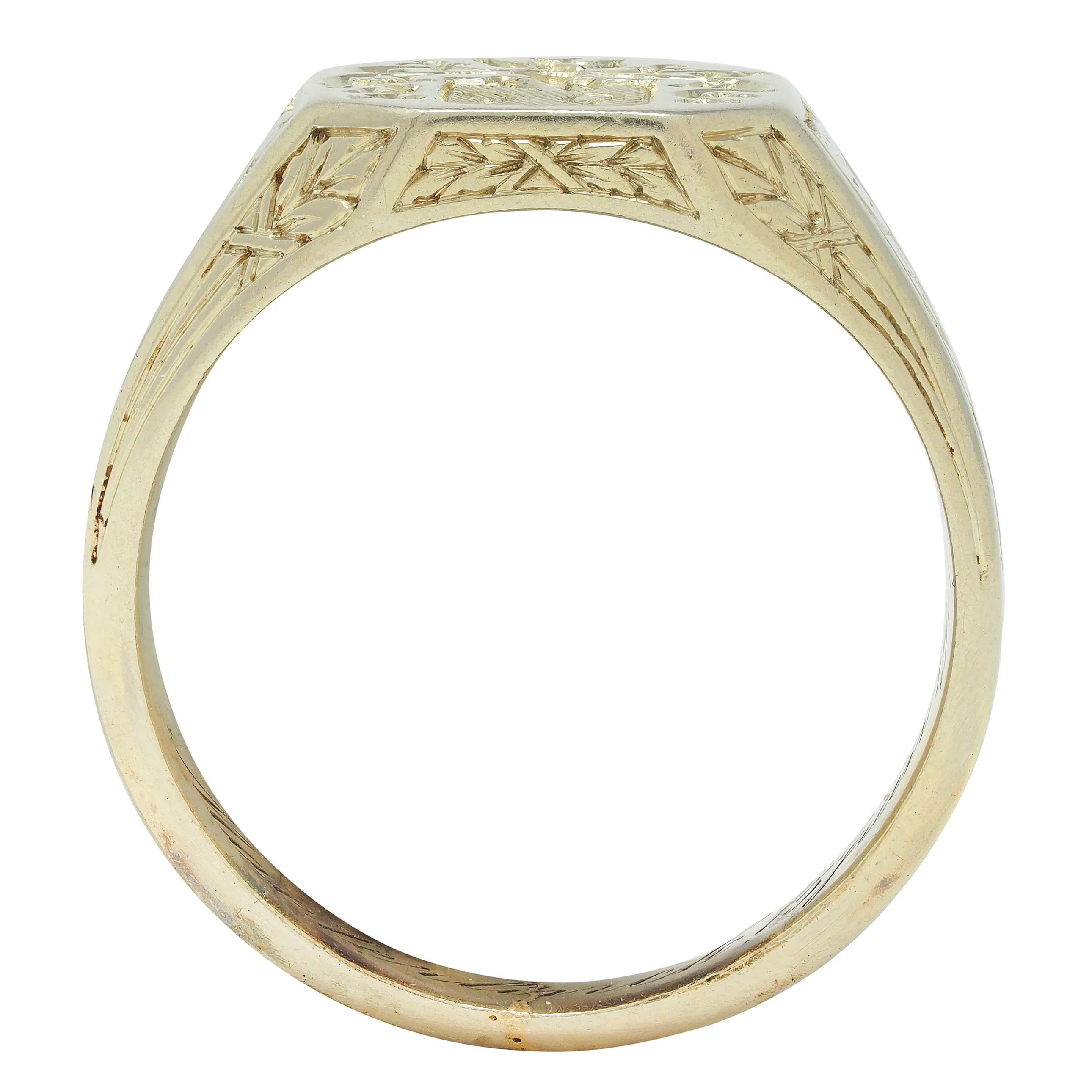 Art Deco French 1927 18 Karat Yellow Gold Unsiex Heraldry Signet Ring - Image 10