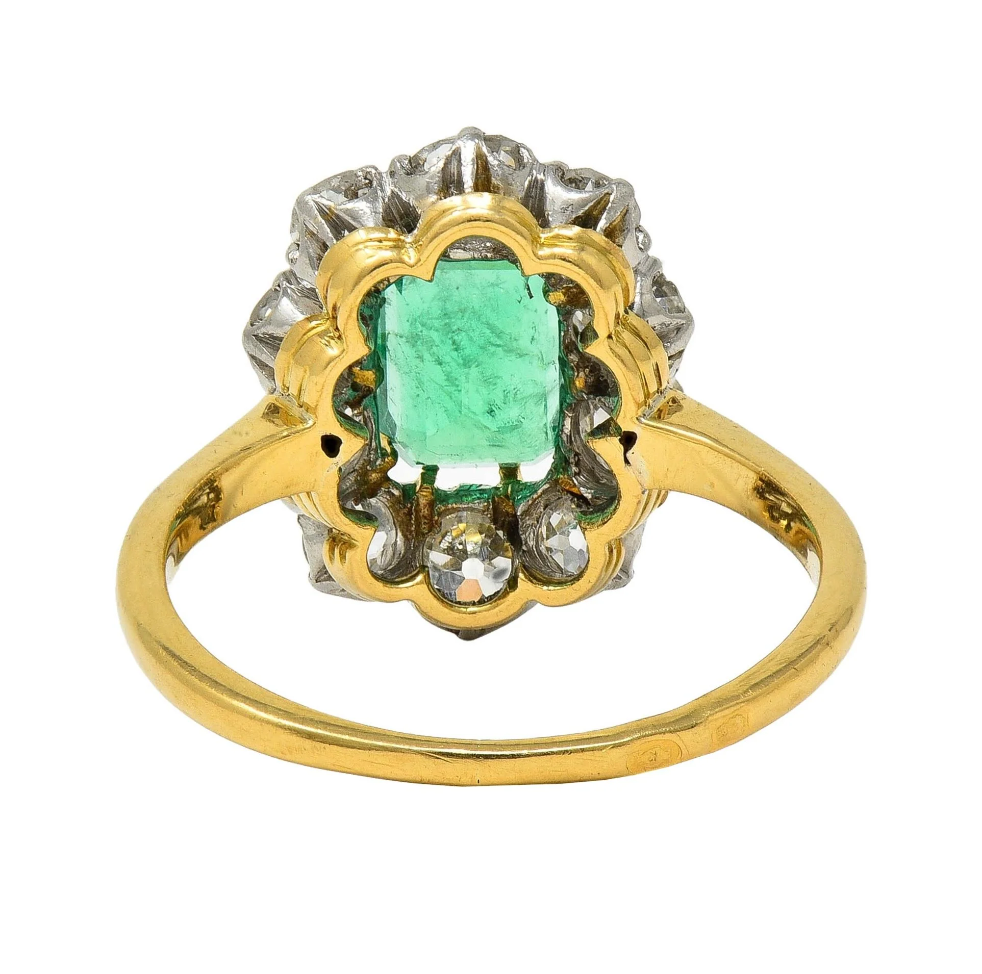 Art Deco French 2.15 CTW Emerald Diamond Platinum 18 Karat Gold Vintage Halo Ring GIA - Image 5