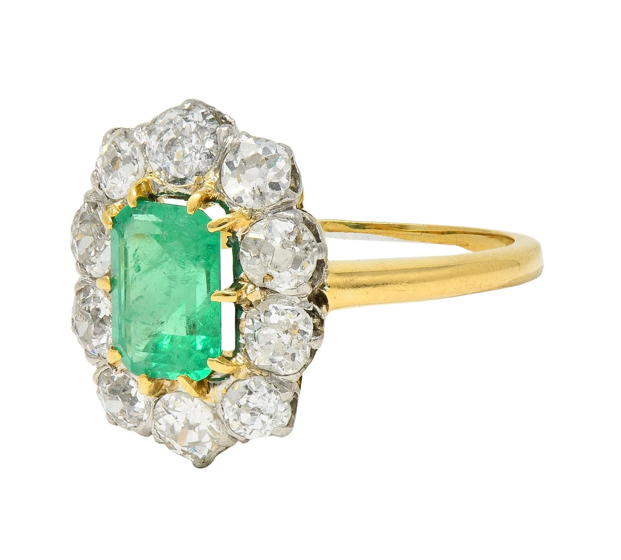 Art Deco French 2.15 CTW Emerald Diamond Platinum 18 Karat Gold Vintage Halo Ring GIA - Image 7