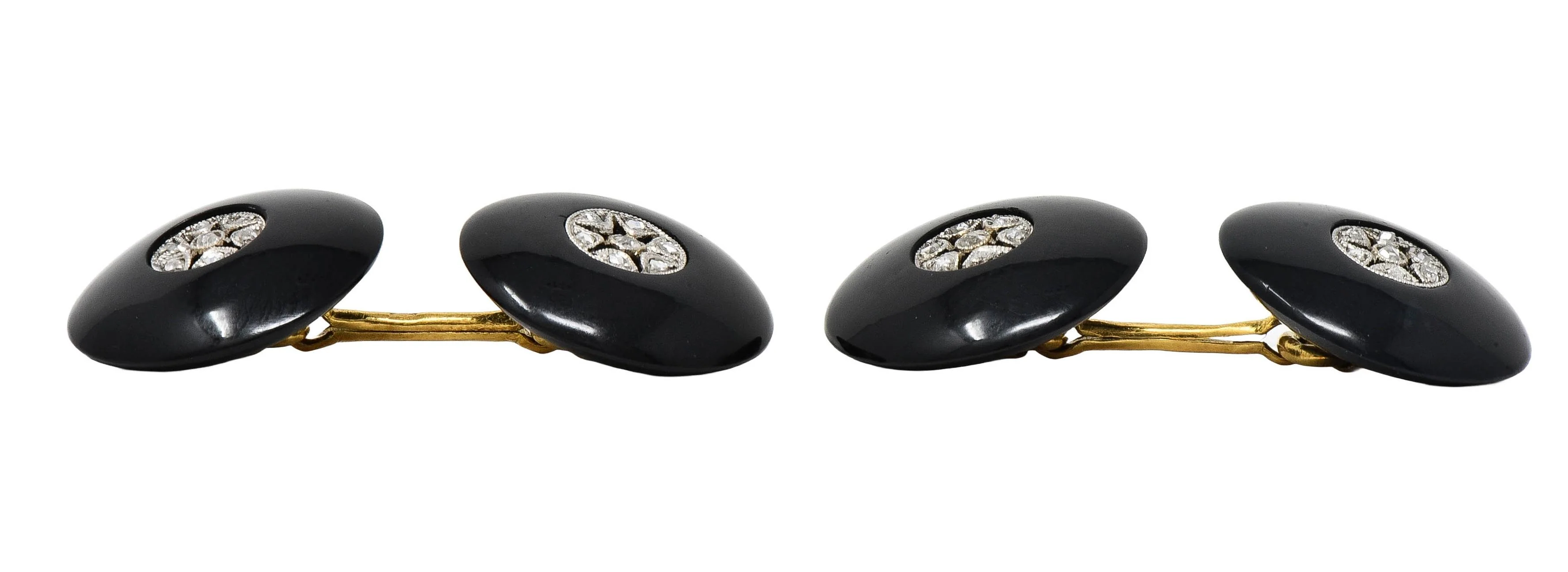 Art Deco French Diamond Carved Onyx Platinum 18 Karat Gold Vintage Bar Cufflinks - Image 5