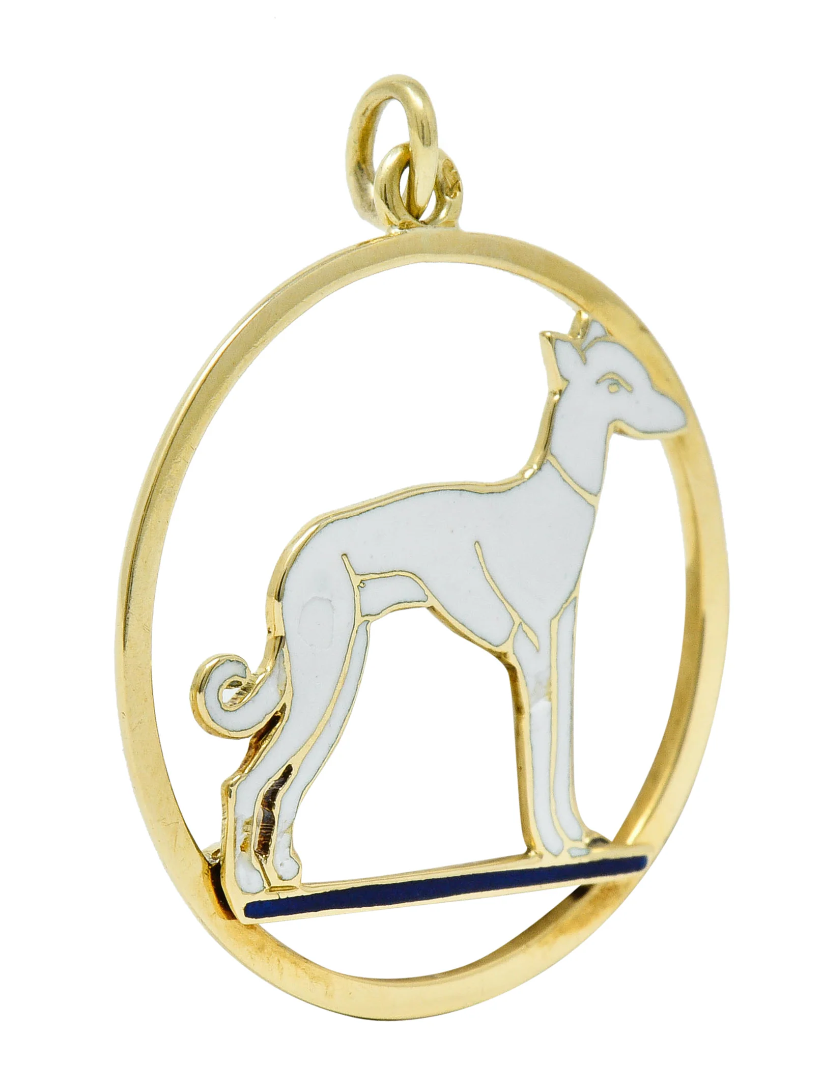 Art Deco French Enamel 18 Karat Gold Greyhound Pendant Charm - Image 2