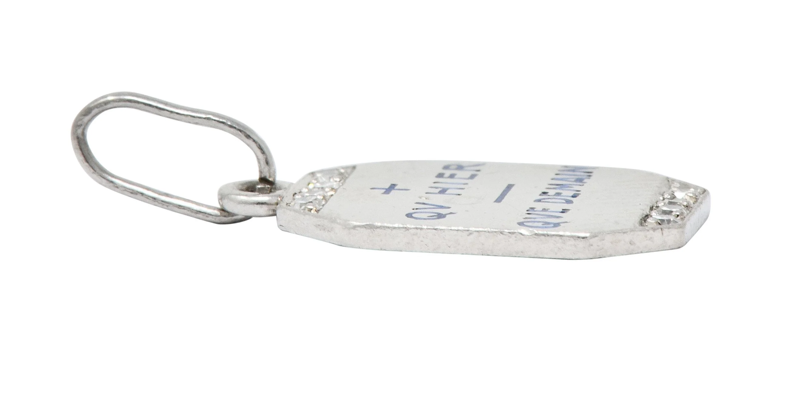 Art Deco French Enamel Diamond Platinum Qu Hier Que Demain Love Poem Charm - Image 6