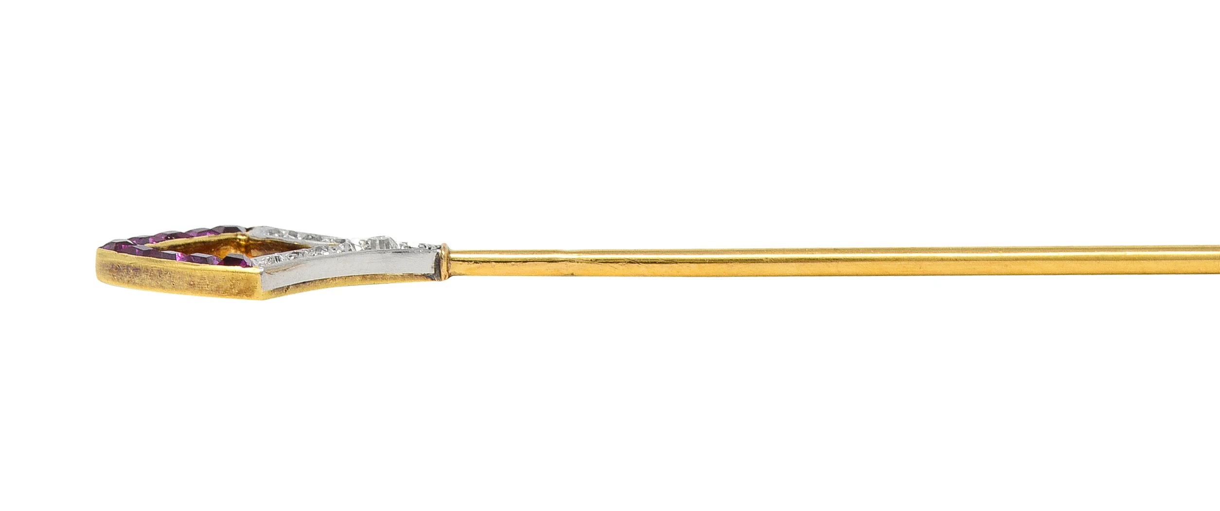 Art Deco French Ruby Diamond Platinum 18 Karat Yellow Gold Shield Stickpin - Image 8