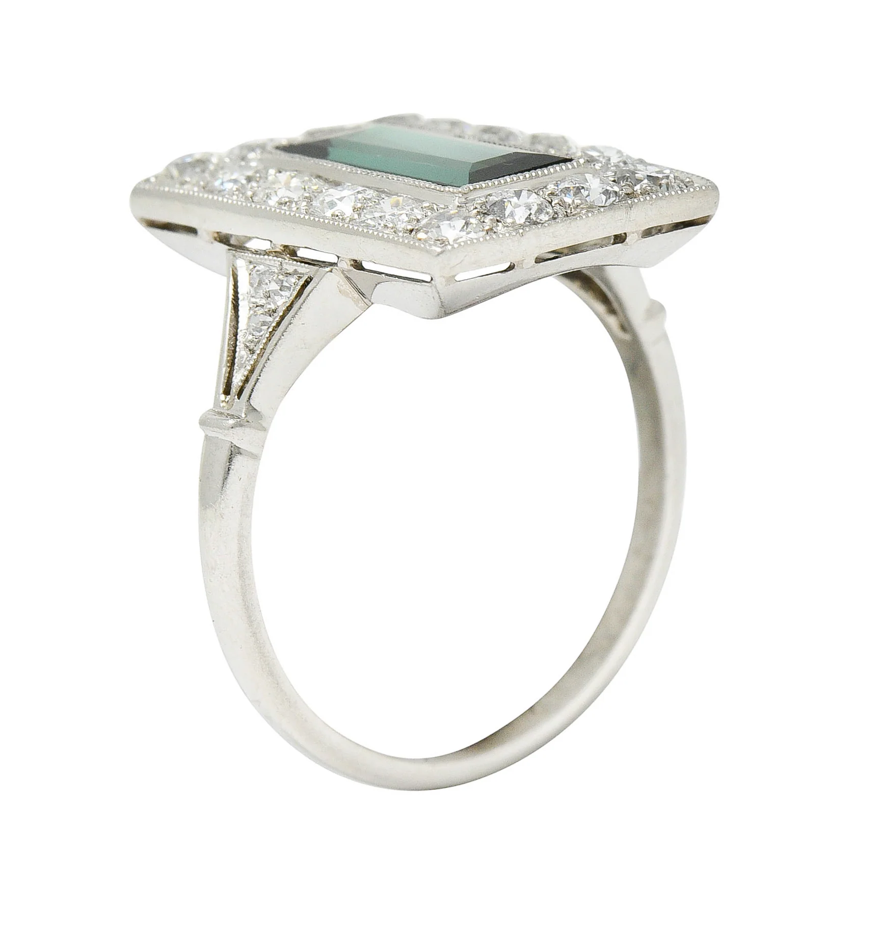Art Deco Green Tourmaline 1.00 CTW Diamond Platinum Halo Cocktail Ring - Image 8