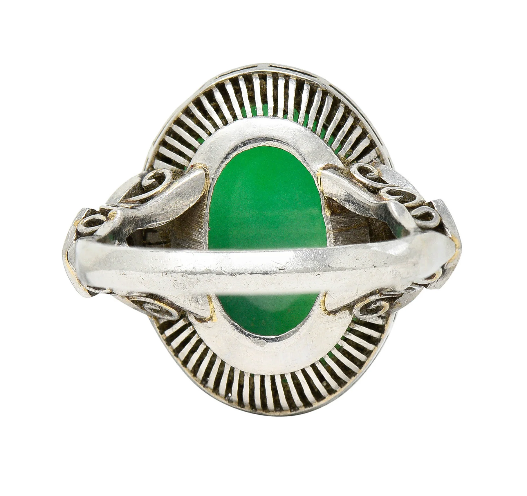 Art Deco Jade Diamond Platinum Cabochon Ring - Image 5