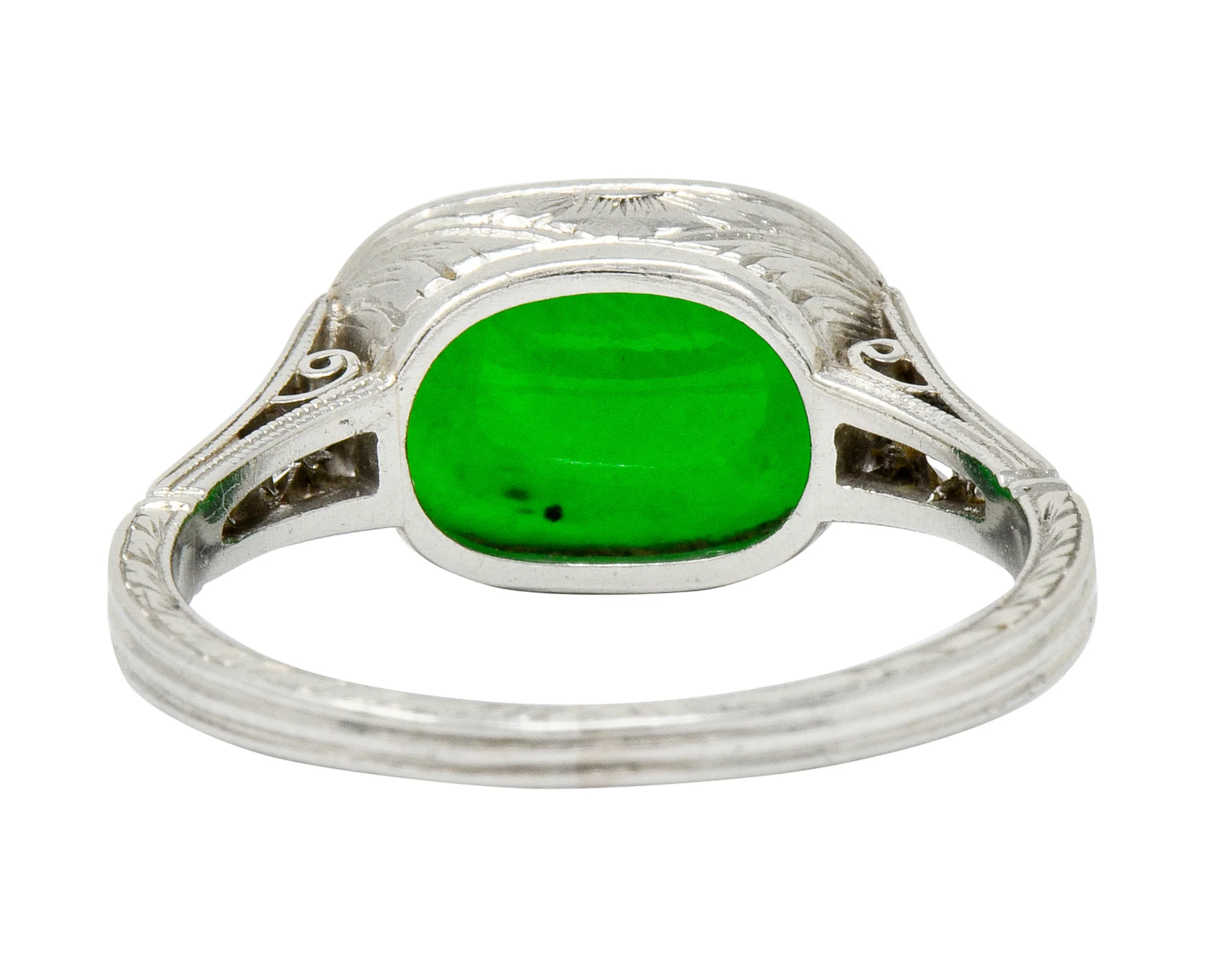Art Deco Jadeite Jade Diamond Platinum Cabochon Ring GIA - Image 4