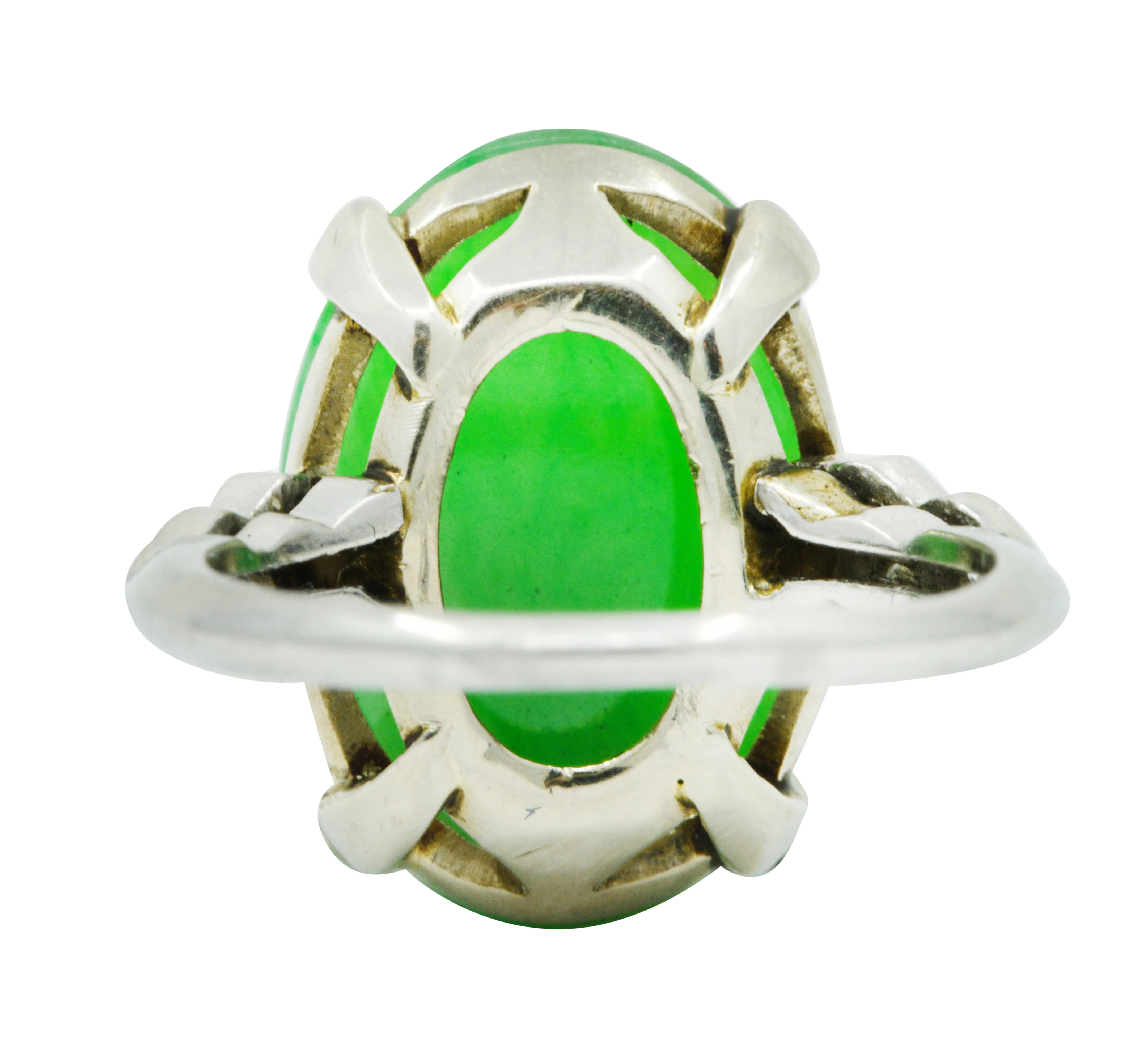 Art Deco Jadeite Jade Diamond Platinum Cabochon Ring GIA - Image 3