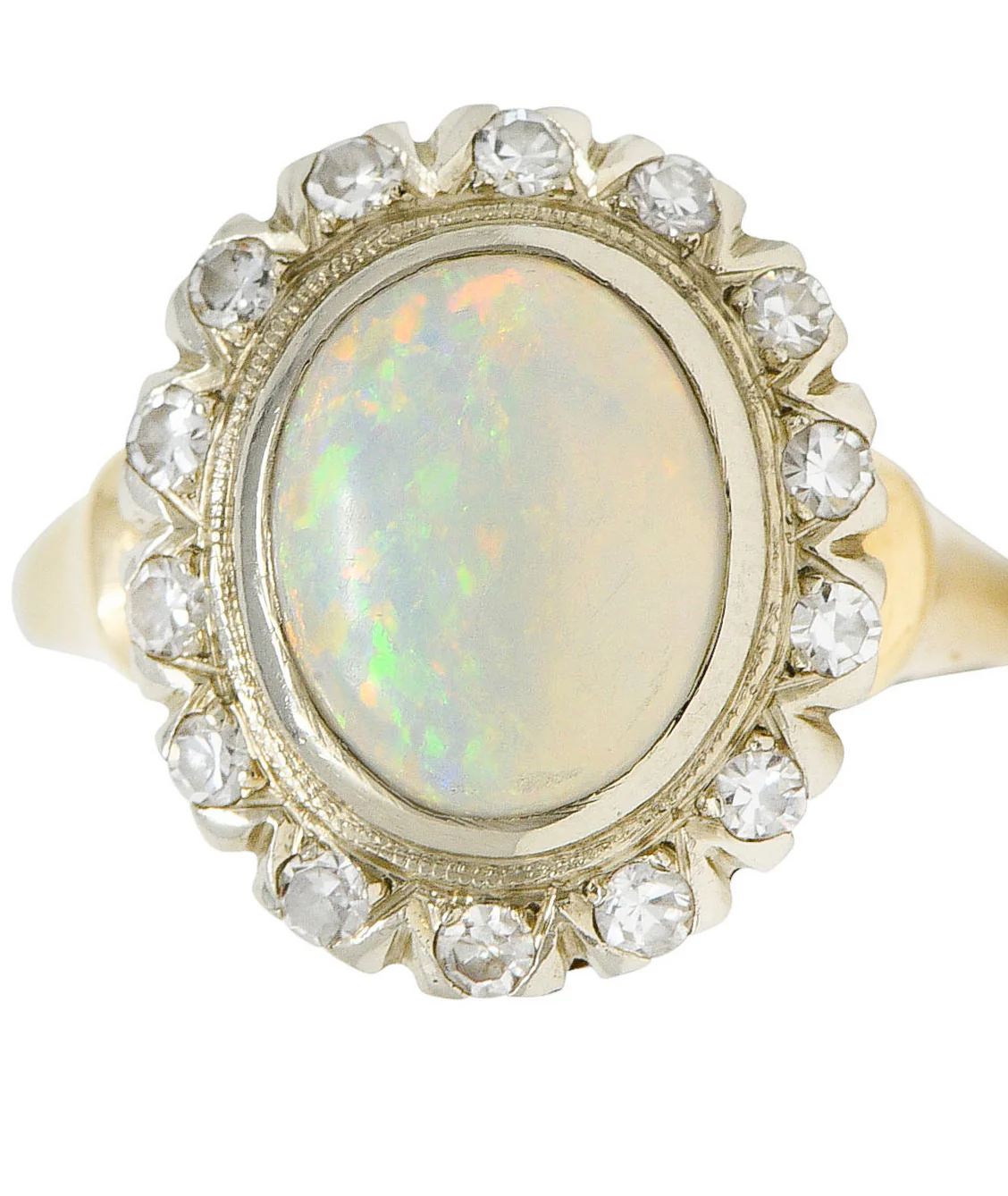 Art Deco Jelly Opal Diamond 14 Karat Two-Tone Gold Cluster Ring - Image 9