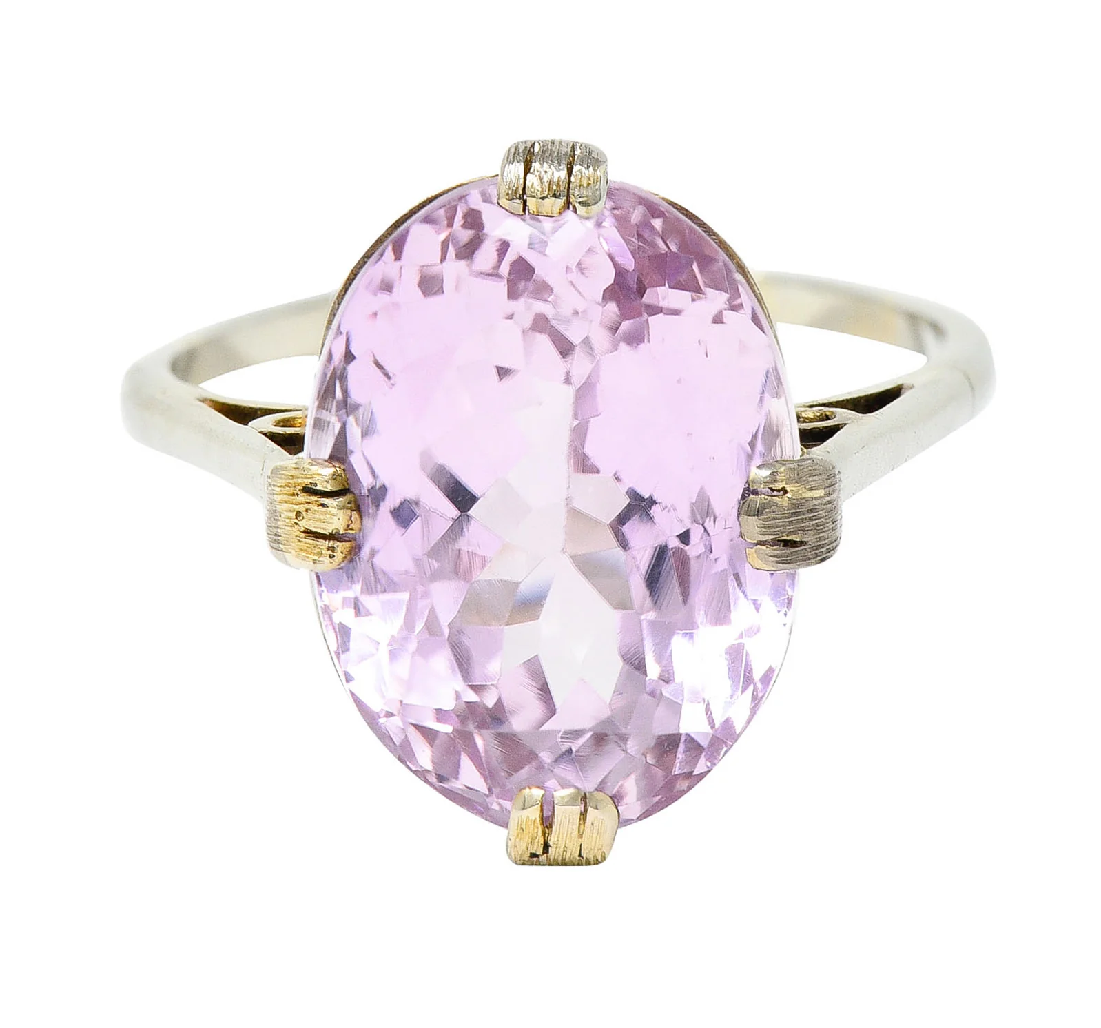 Art Deco Kunzite 18 Karat White Gold Scrolled Gemstone Ring
