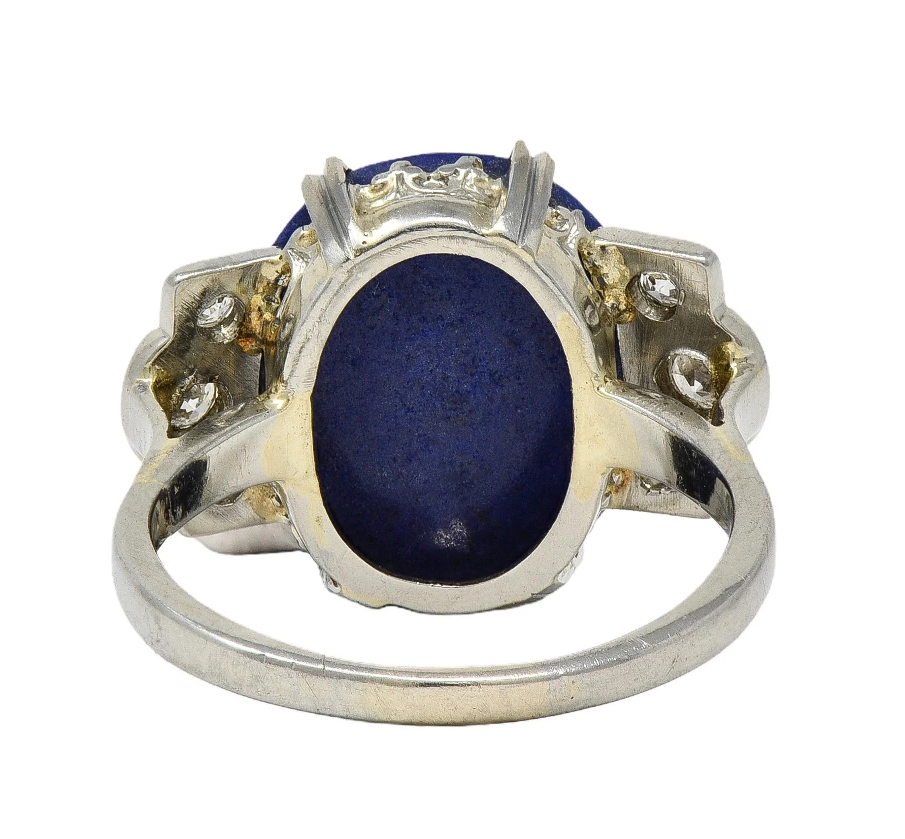 Art Deco Lapis Lazuli Diamond 18 Karat White Gold Vintage Fleur-De-Lis Cocktail Ring - Image 3