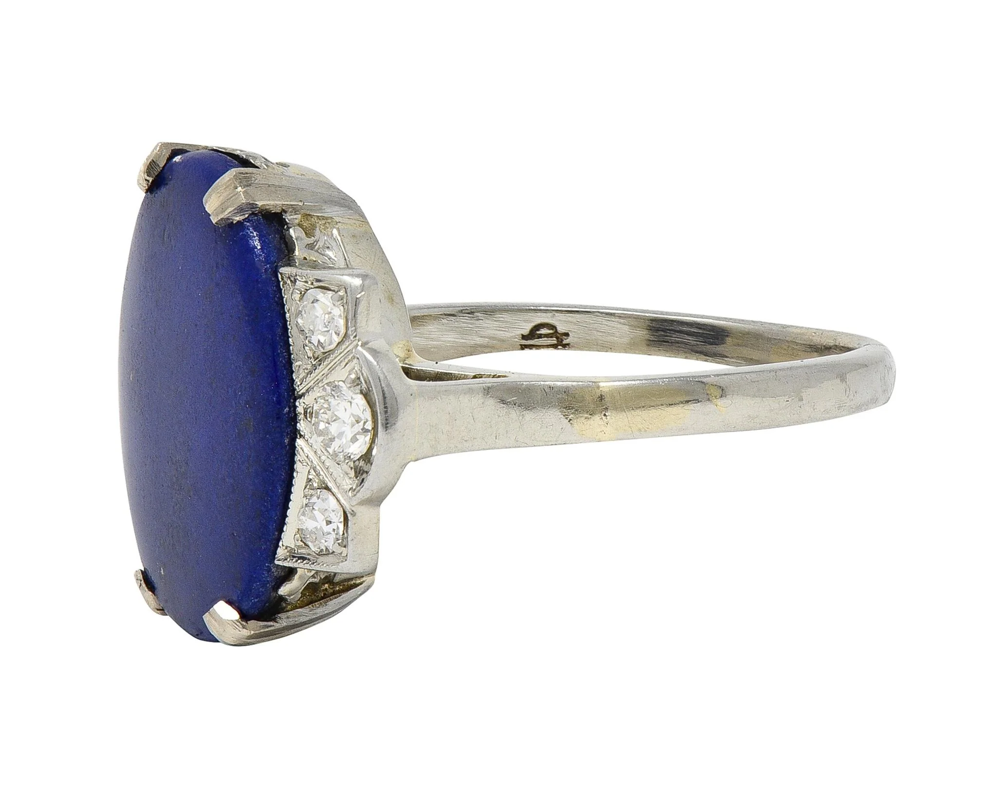 Art Deco Lapis Lazuli Diamond 18 Karat White Gold Vintage Fleur-De-Lis Cocktail Ring - Image 4