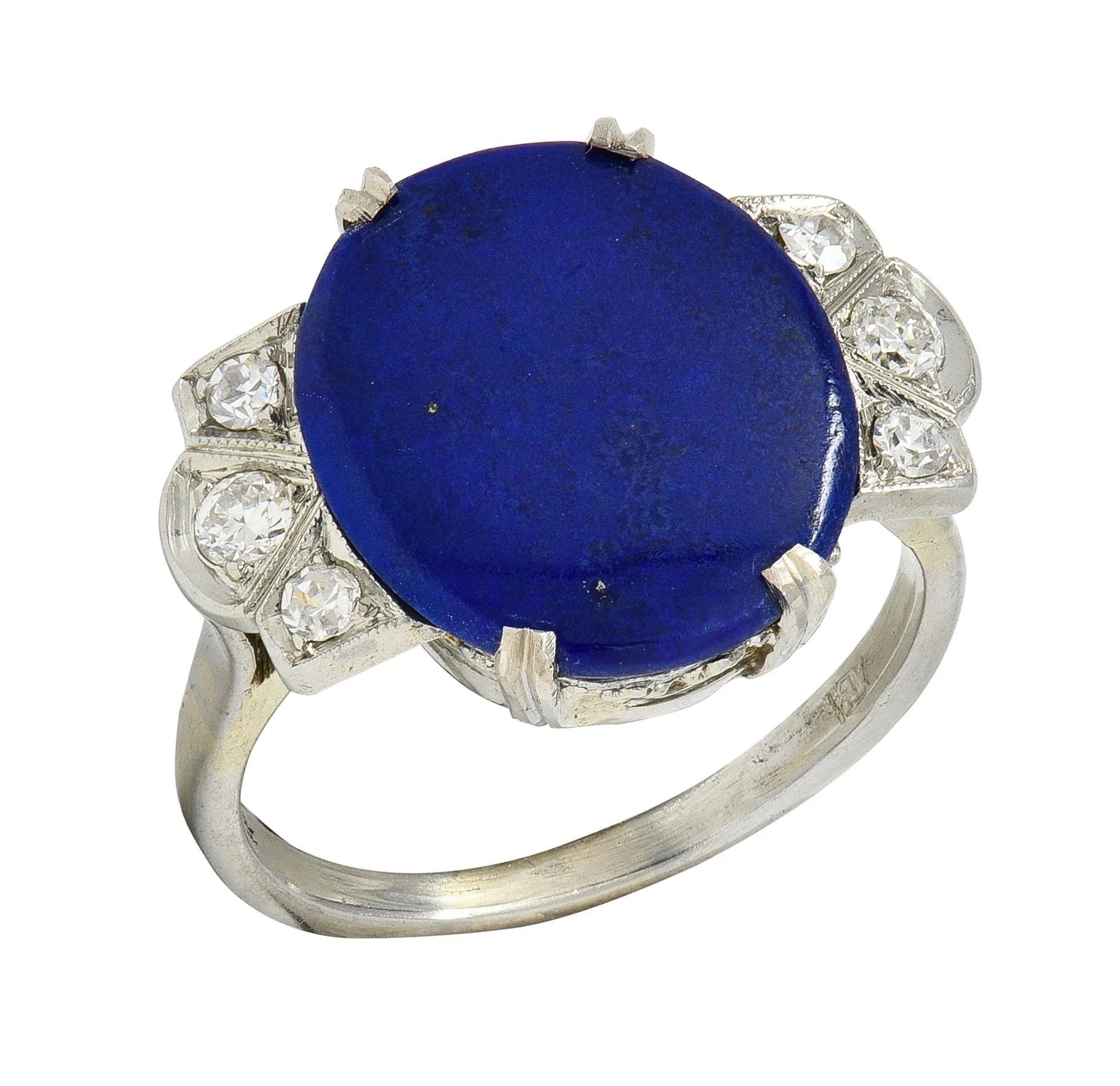 Art Deco Lapis Lazuli Diamond 18 Karat White Gold Vintage Fleur-De-Lis Cocktail Ring - Image 7