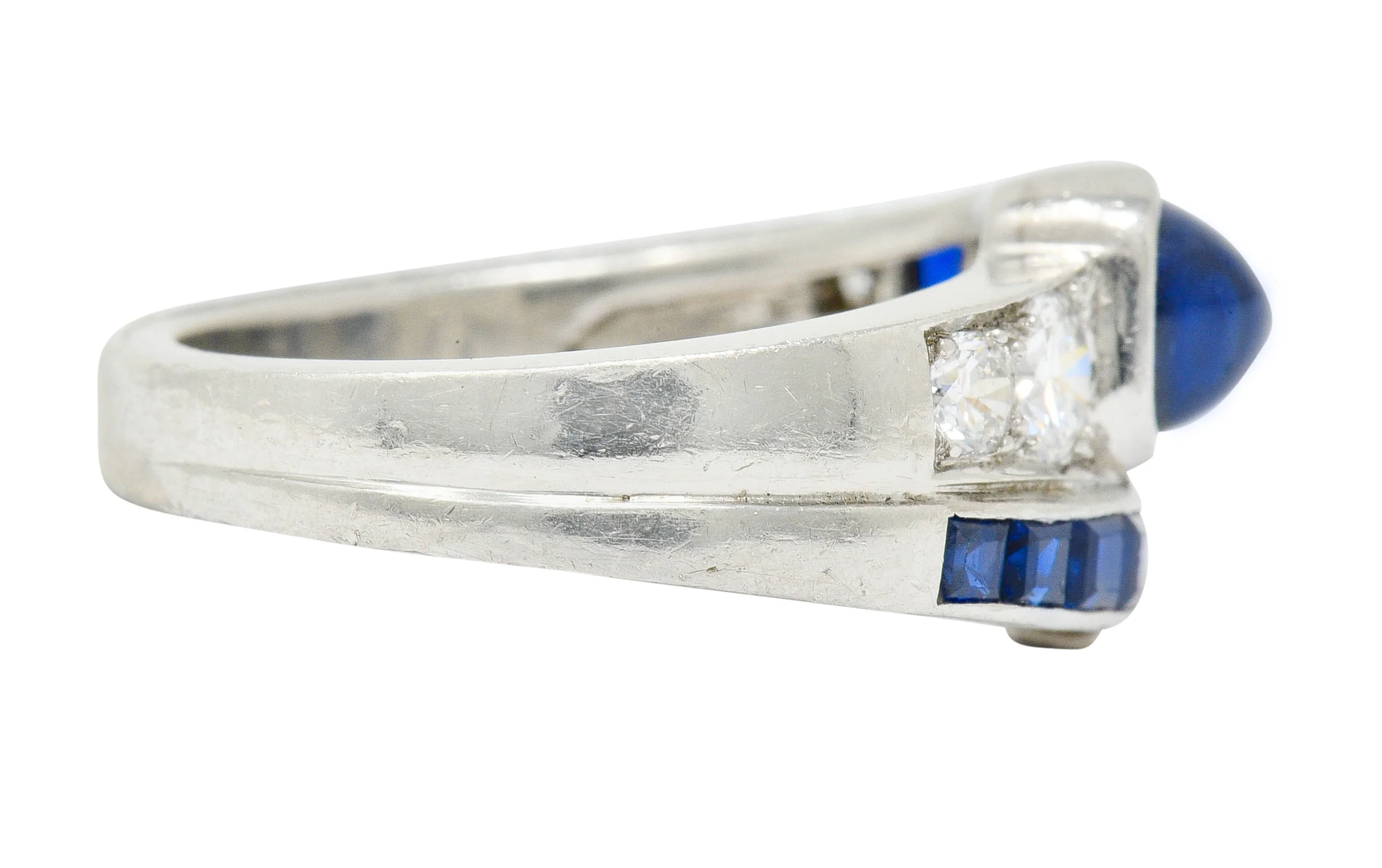 Art Deco Maurice Tishman Sapphire Diamond Platinum Band Ring - Image 3