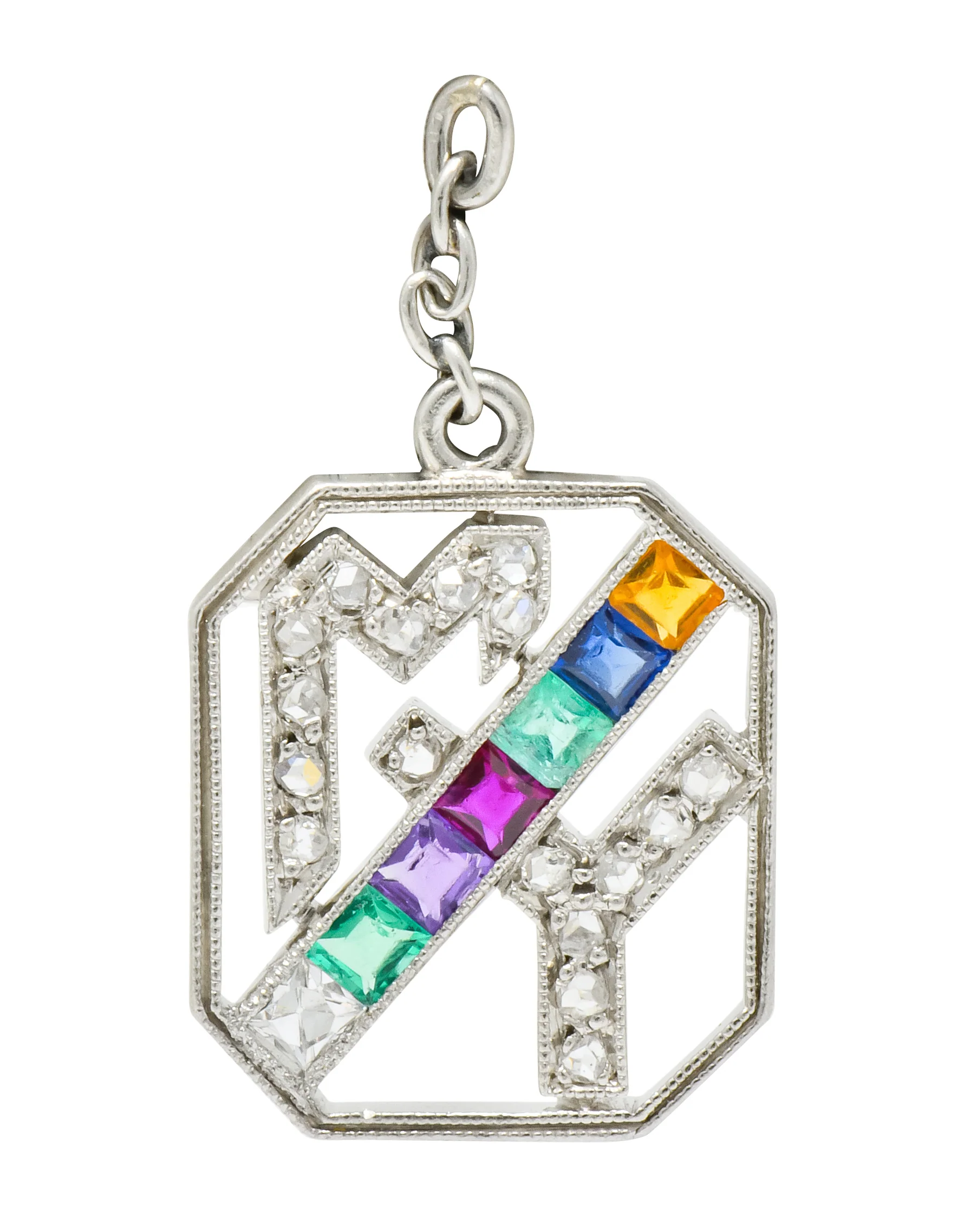 Art Deco Multi-Gem Platinum Acrostic My Dearest Charm
