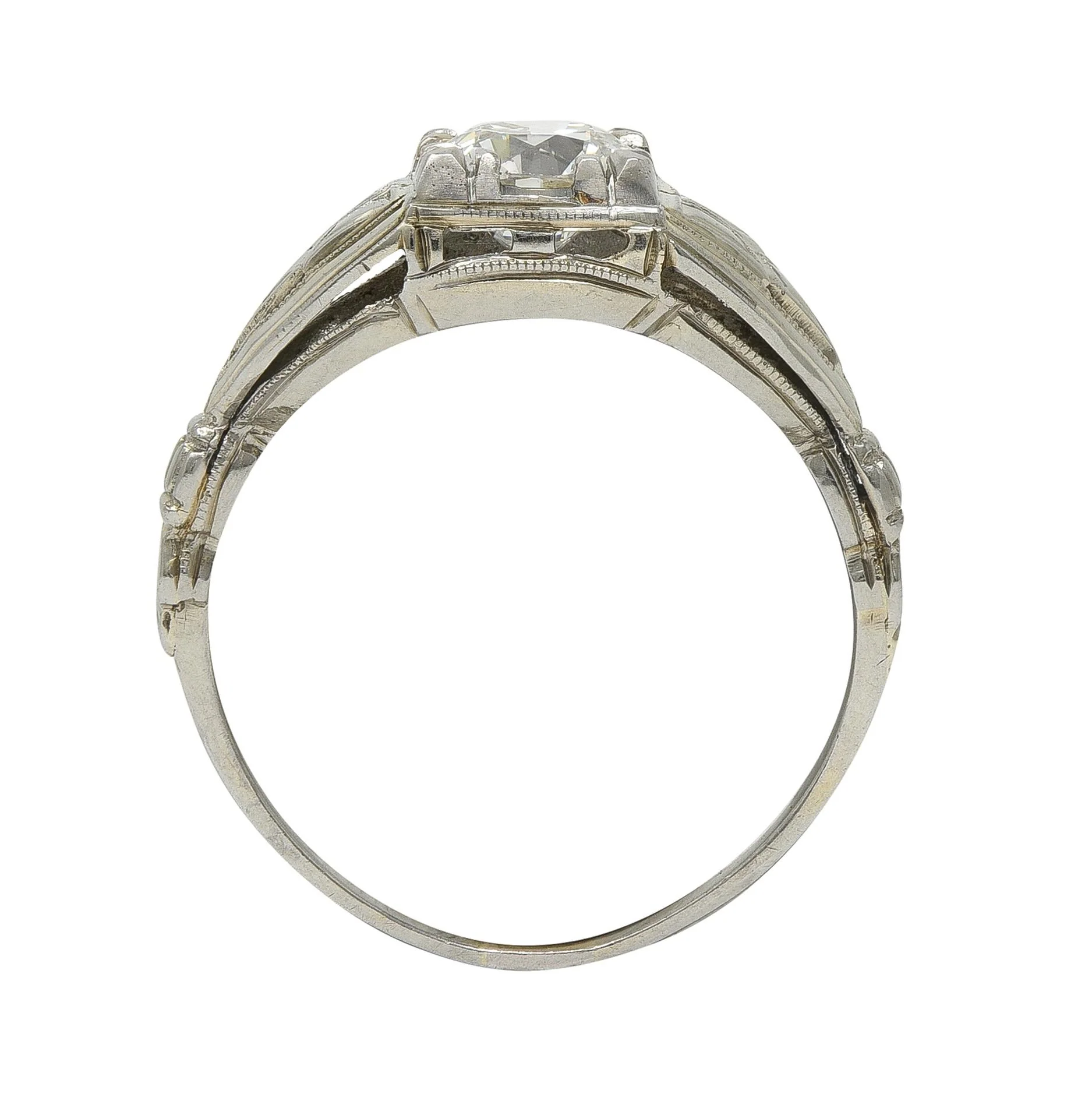 Art Deco Old European Cut Diamond 14 Karat White Gold Vintage Geometric Engagement Ring GIA - Image 5