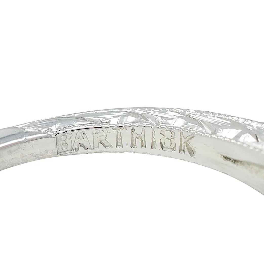 Art Deco Old European Cut Diamond 18 Karat White Gold Vintage Scroll Engagement Ring - Image 9