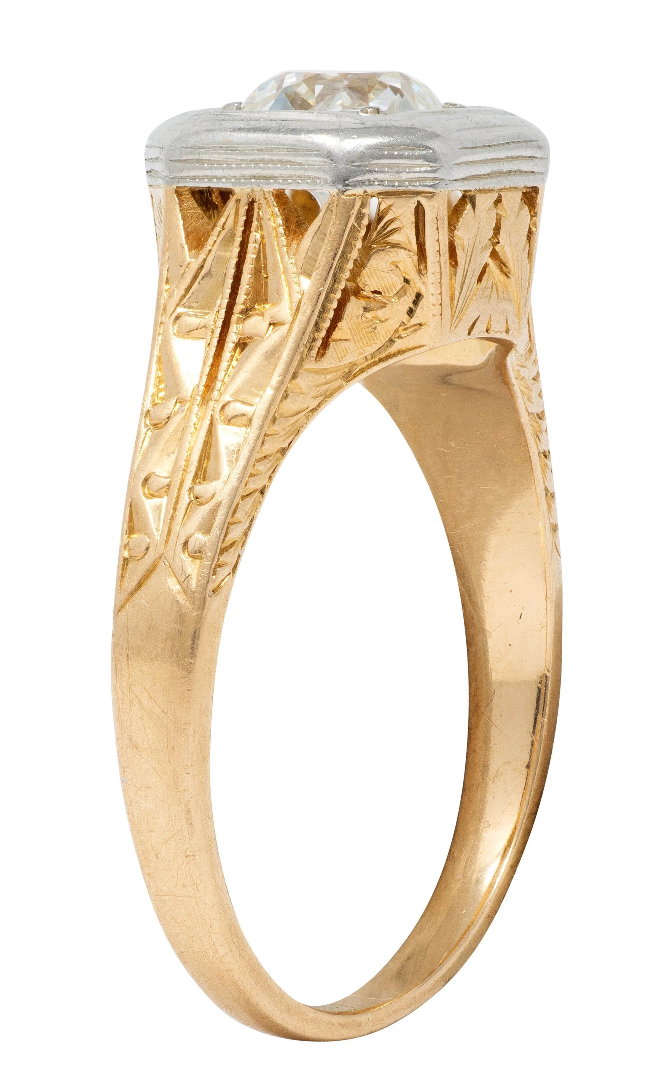 Art Deco Old European Cut Diamond 18 Karat Yellow White Gold Vintage Solitaire Engagement Ring - Image 10