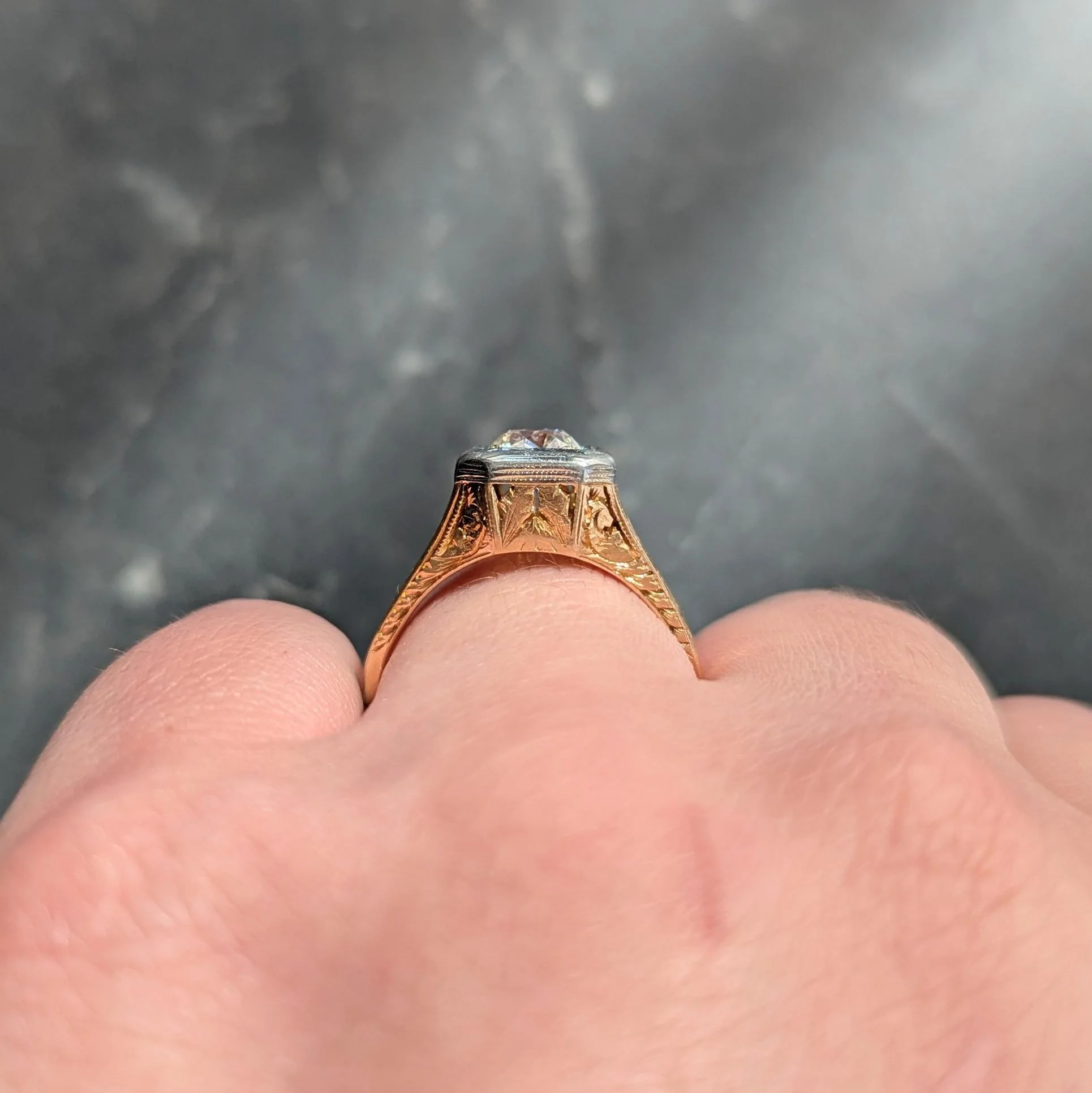 Art Deco Old European Cut Diamond 18 Karat Yellow White Gold Vintage Solitaire Engagement Ring - Image 13