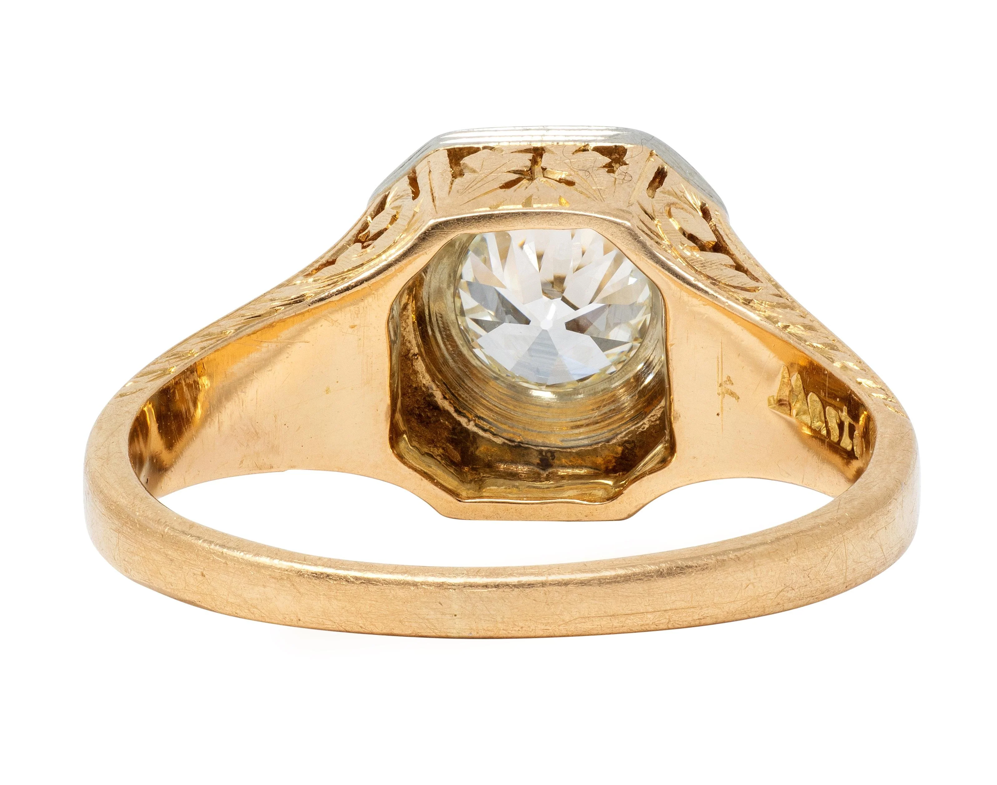 Art Deco Old European Cut Diamond 18 Karat Yellow White Gold Vintage Solitaire Engagement Ring - Image 5