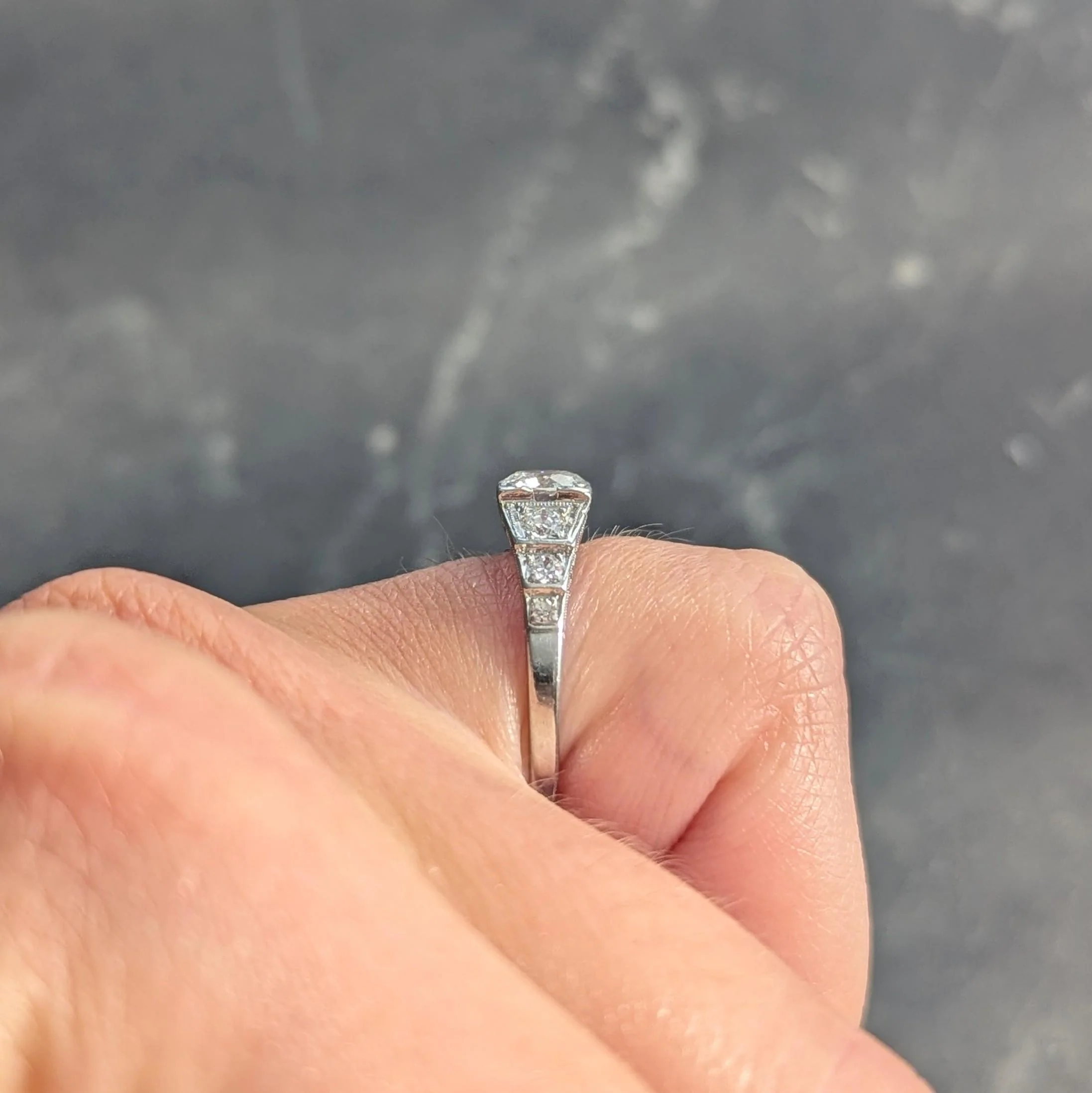 Art Deco Old European Cut Diamond Platinum Vintage Stepped Engagement Ring - Image 10