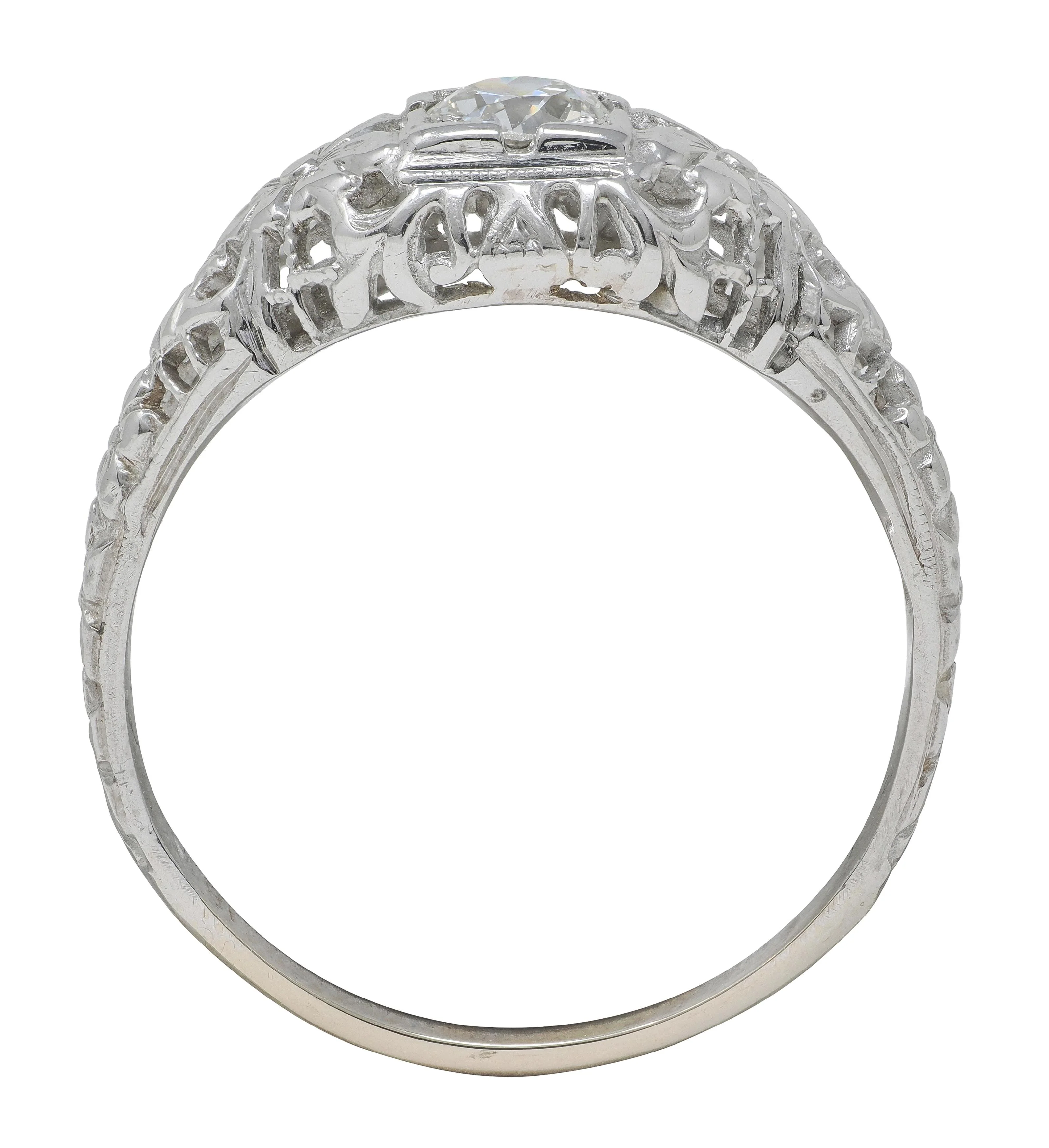Art Deco Old European Diamond 18 Karat White Gold Orange Blossom Vintage Engagement Ring - Image 10