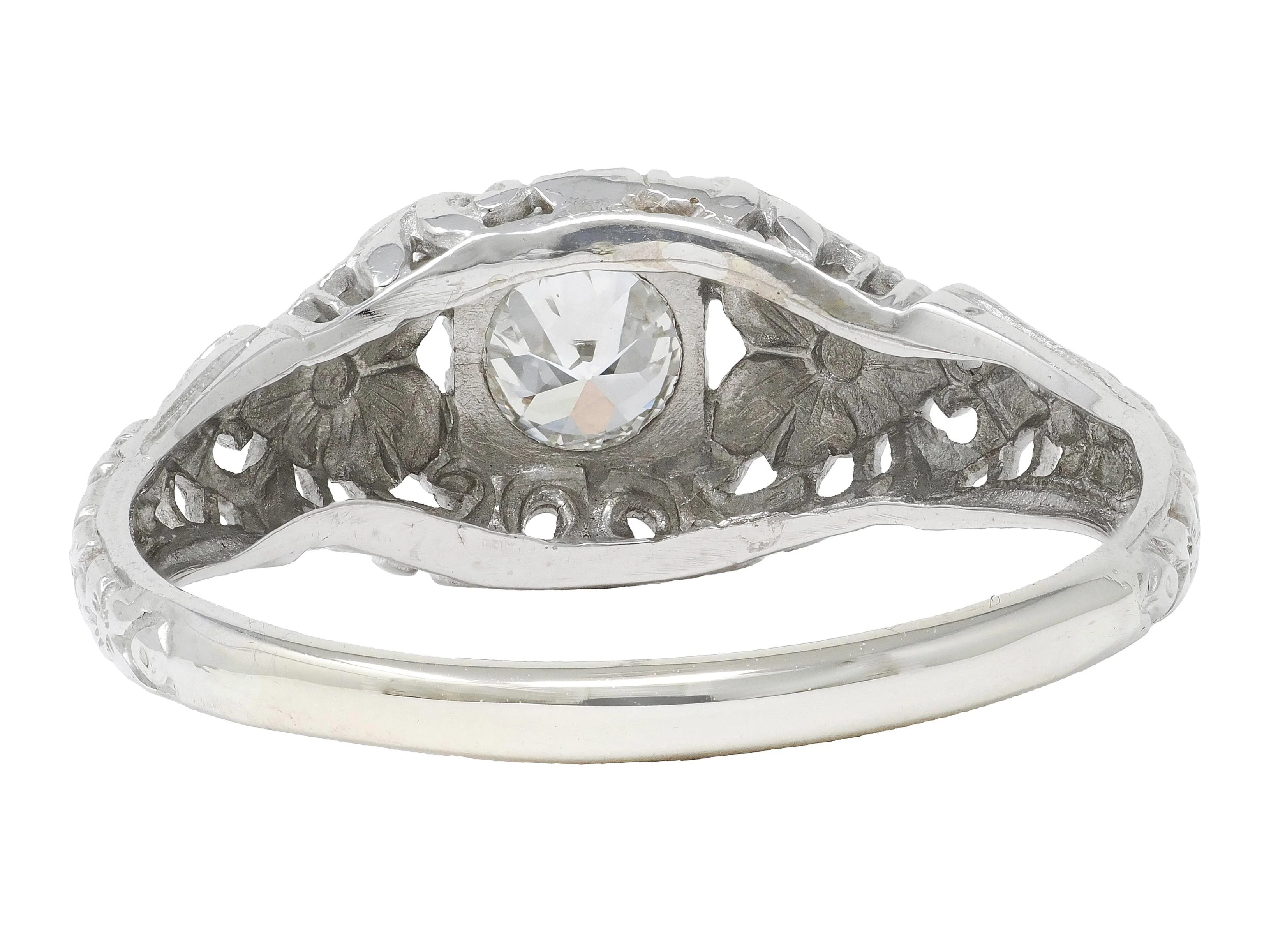 Art Deco Old European Diamond 18 Karat White Gold Orange Blossom Vintage Engagement Ring - Image 5
