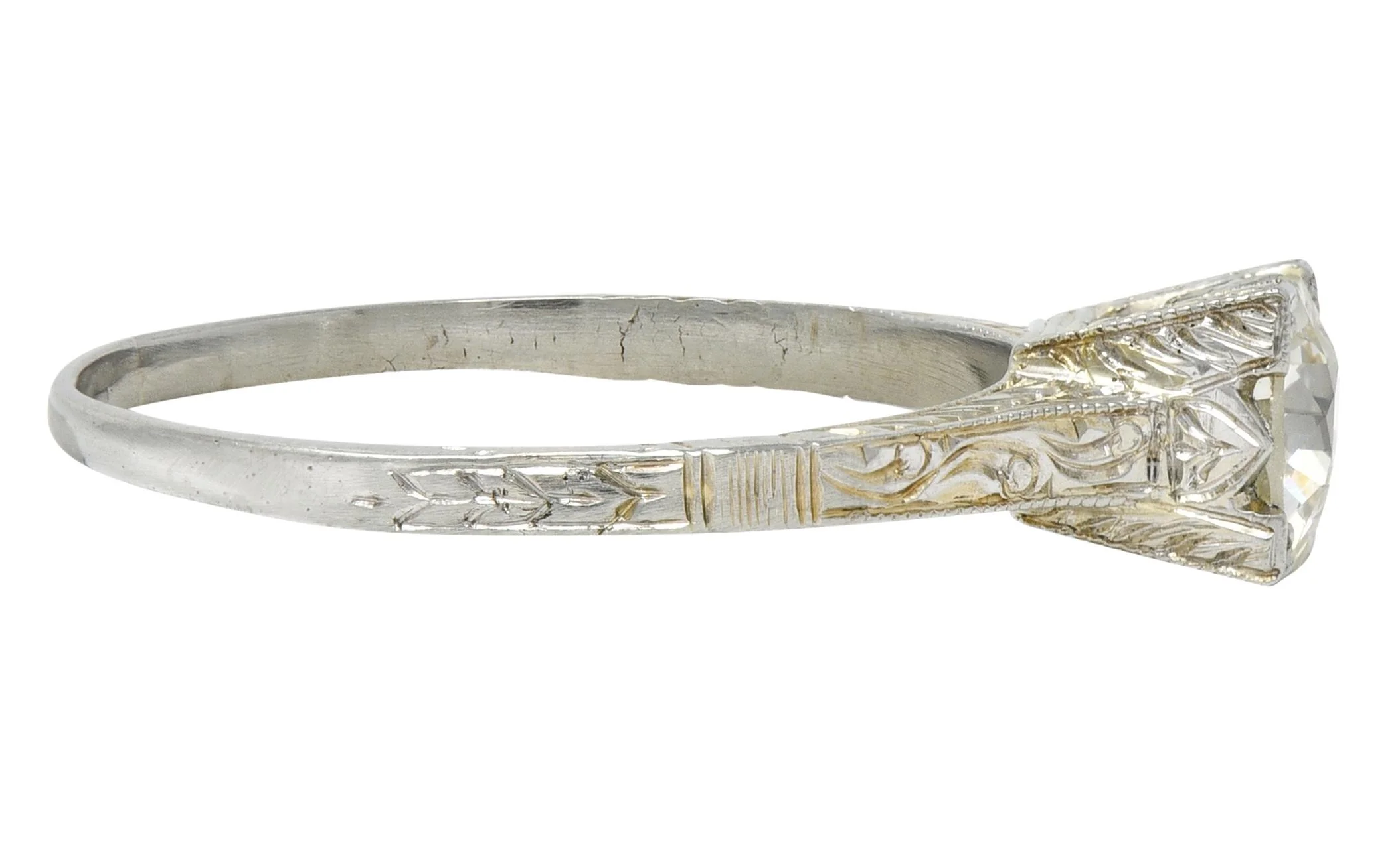 Art Deco Old European Diamond 18 Karat White Gold Vintage Solitaire Engagement Ring - Image 3