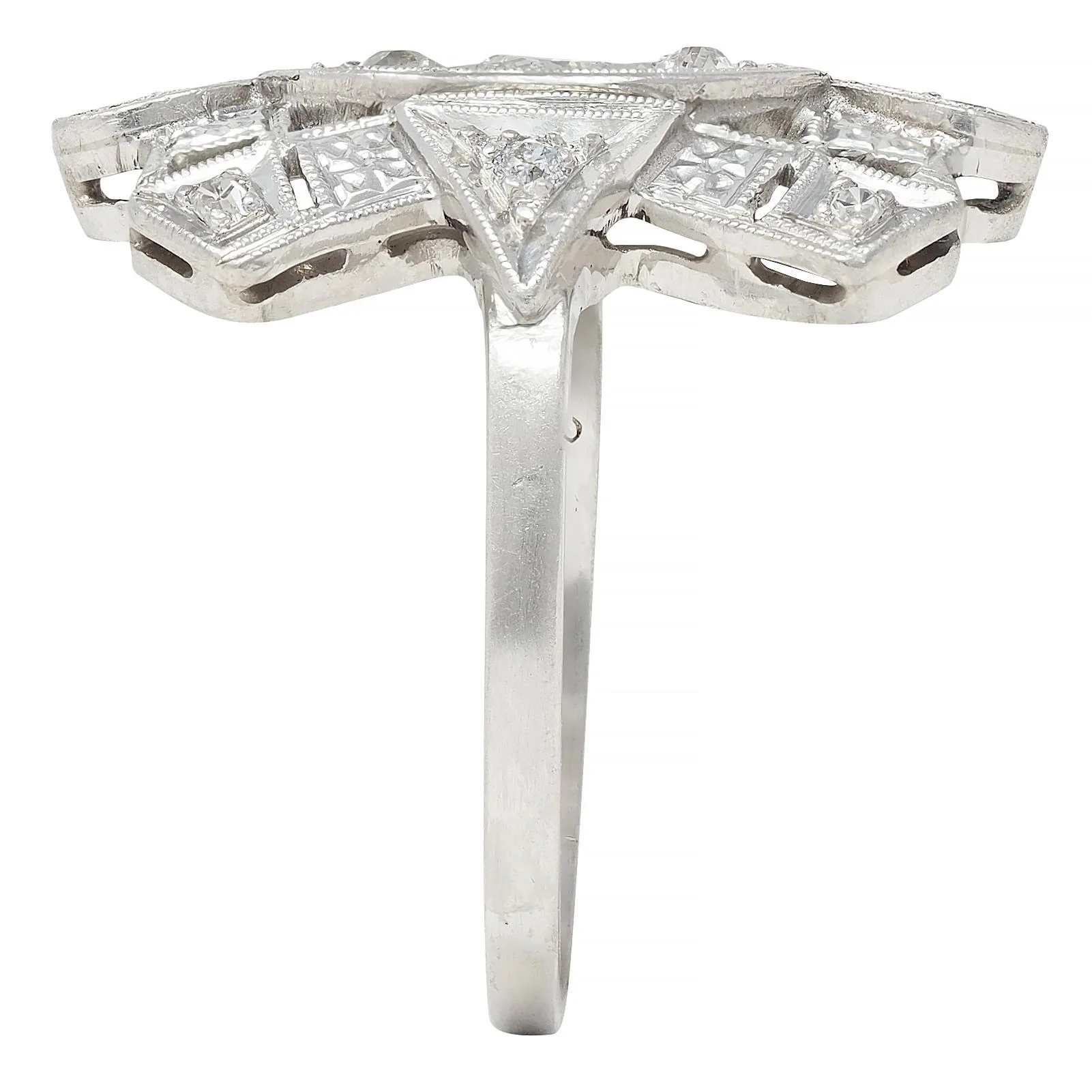 Art Deco Old European Diamond Platinum Vintage Geometric Dinner Ring - Image 10