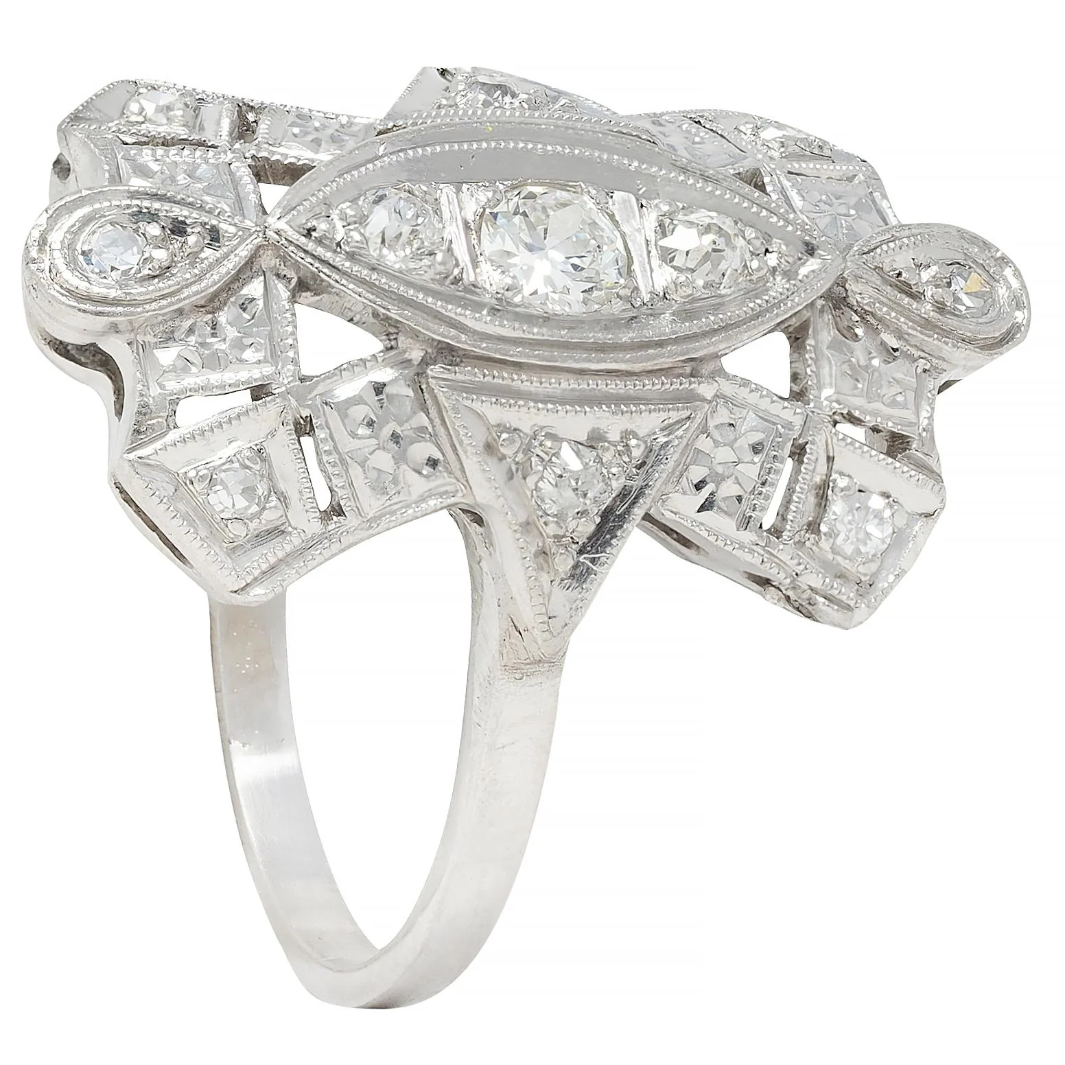 Art Deco Old European Diamond Platinum Vintage Geometric Dinner Ring - Image 11