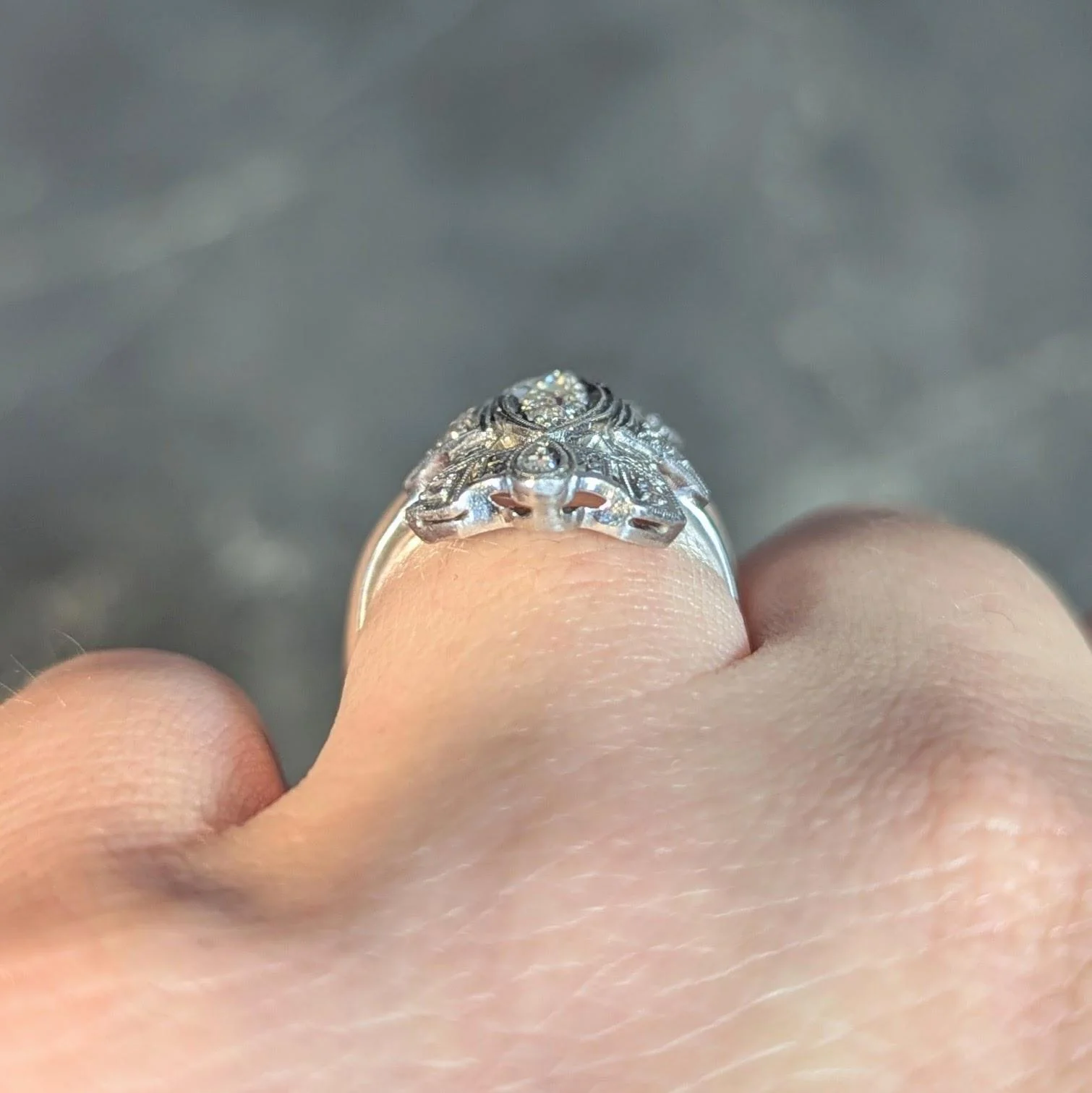 Art Deco Old European Diamond Platinum Vintage Geometric Dinner Ring - Image 16