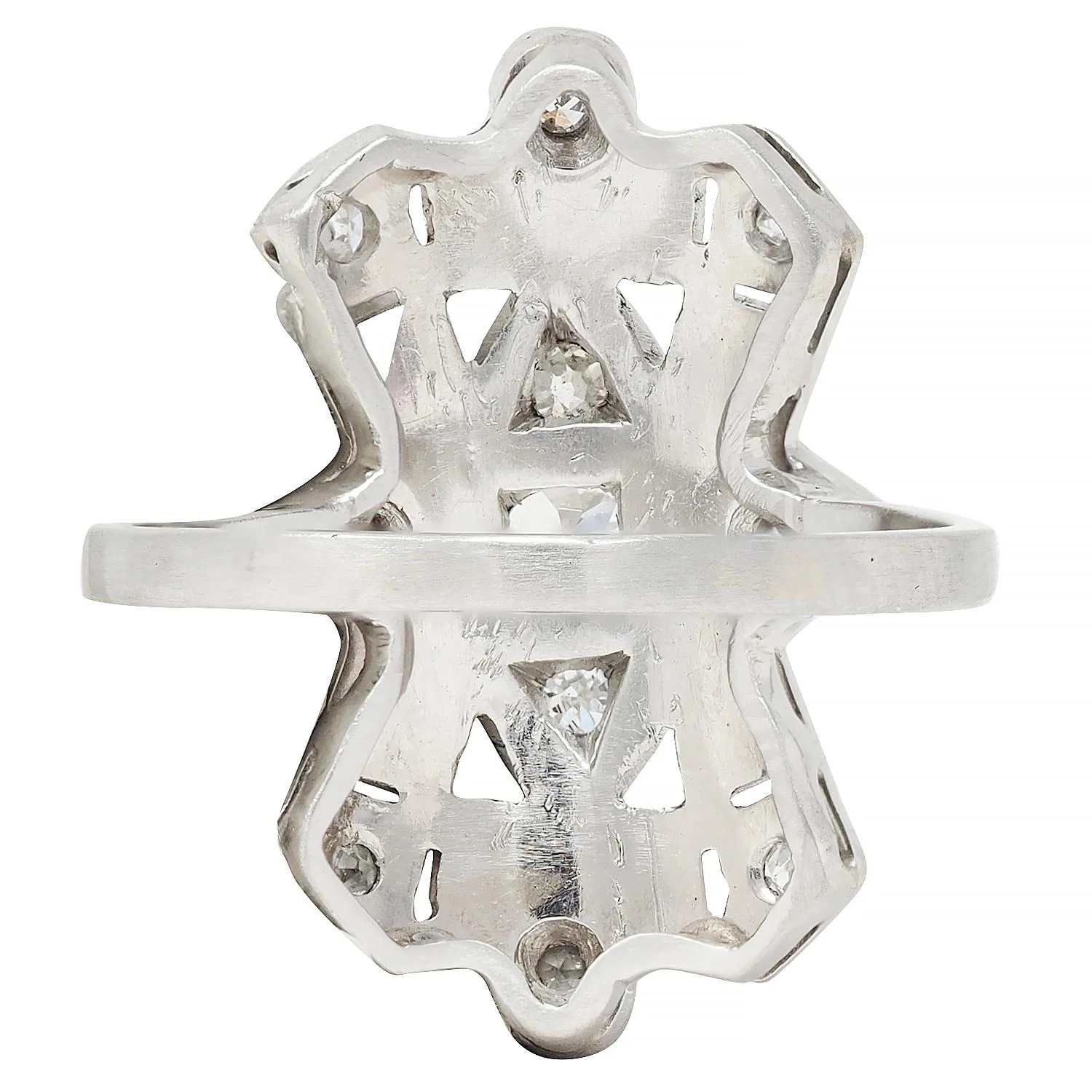 Art Deco Old European Diamond Platinum Vintage Geometric Dinner Ring - Image 4