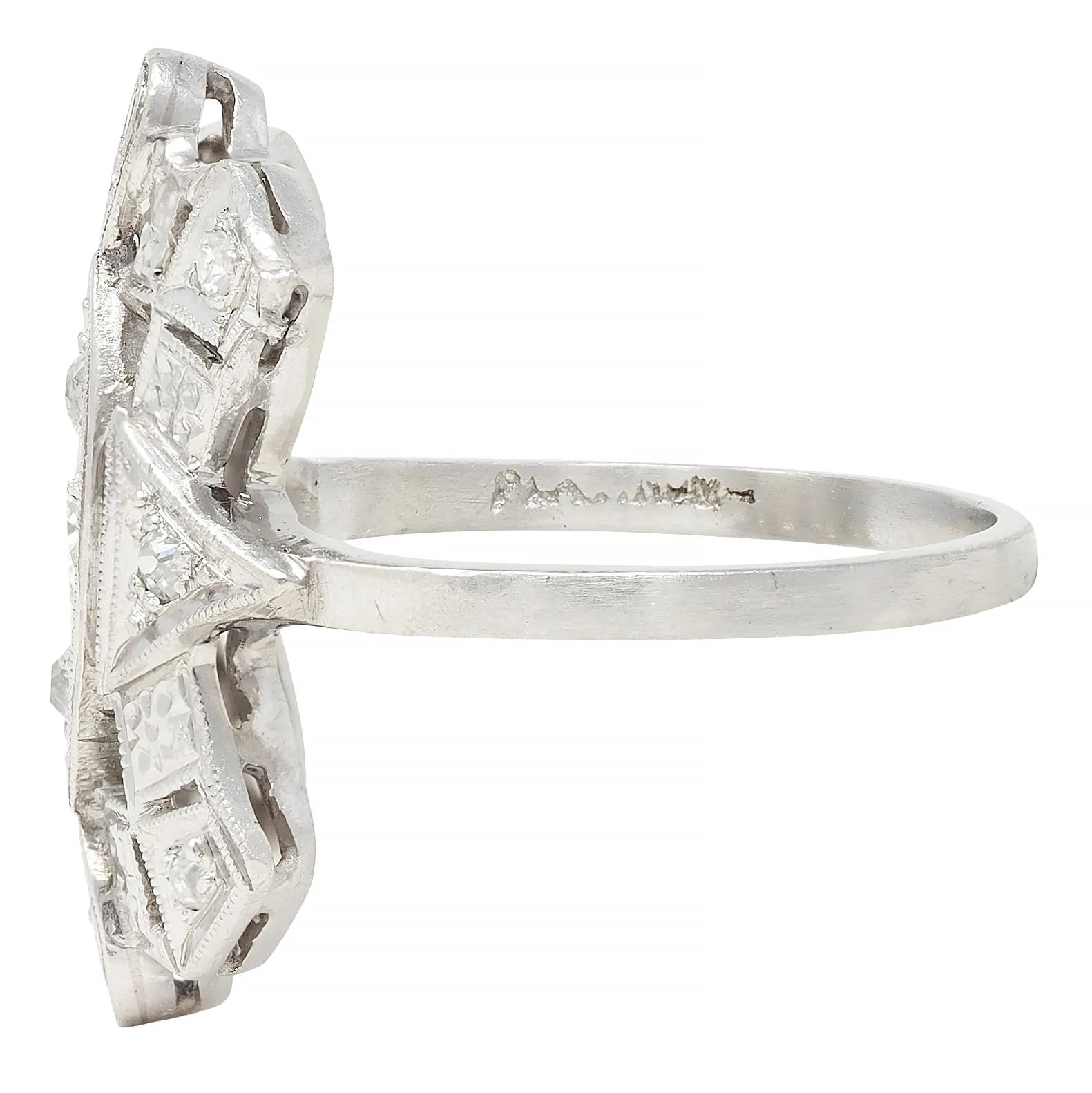 Art Deco Old European Diamond Platinum Vintage Geometric Dinner Ring - Image 5