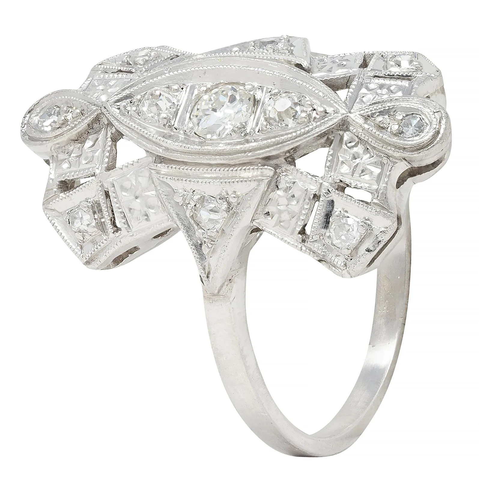 Art Deco Old European Diamond Platinum Vintage Geometric Dinner Ring - Image 7