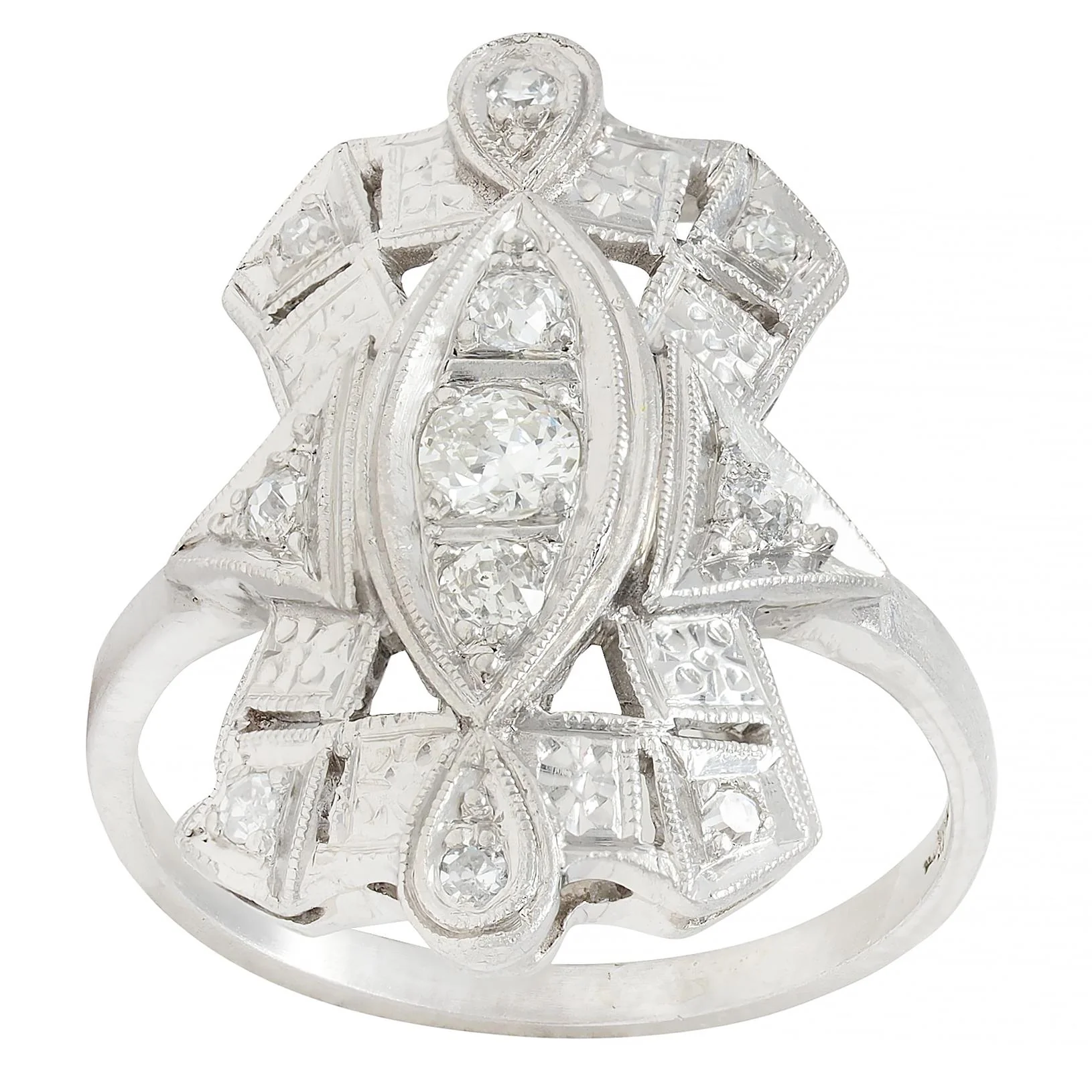 Art Deco Old European Diamond Platinum Vintage Geometric Dinner Ring - Image 8
