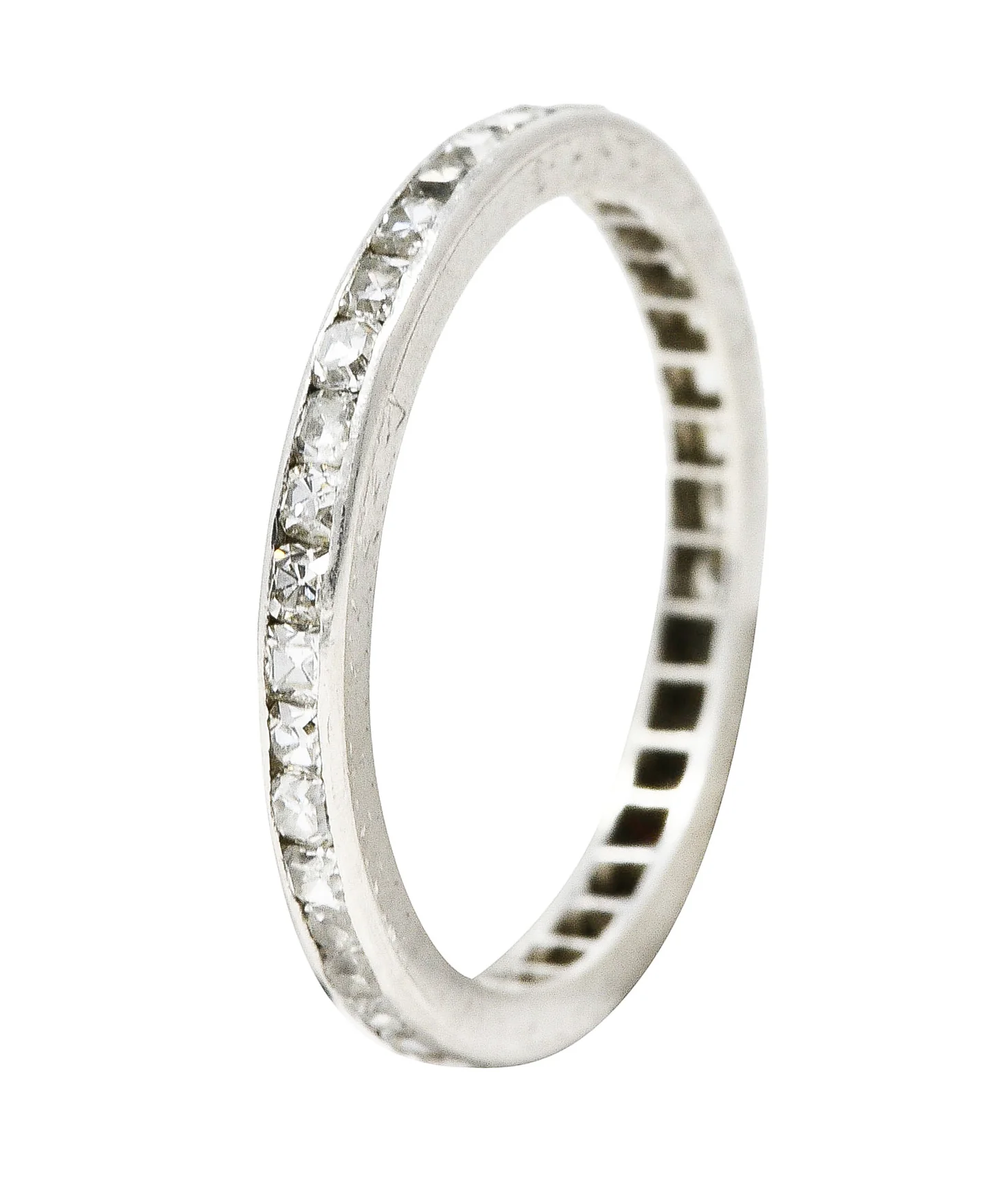 Art Deco Old Mine Cut 0.72 CTW Diamond Platinum Eternity Wedding Band Ring - Image 2