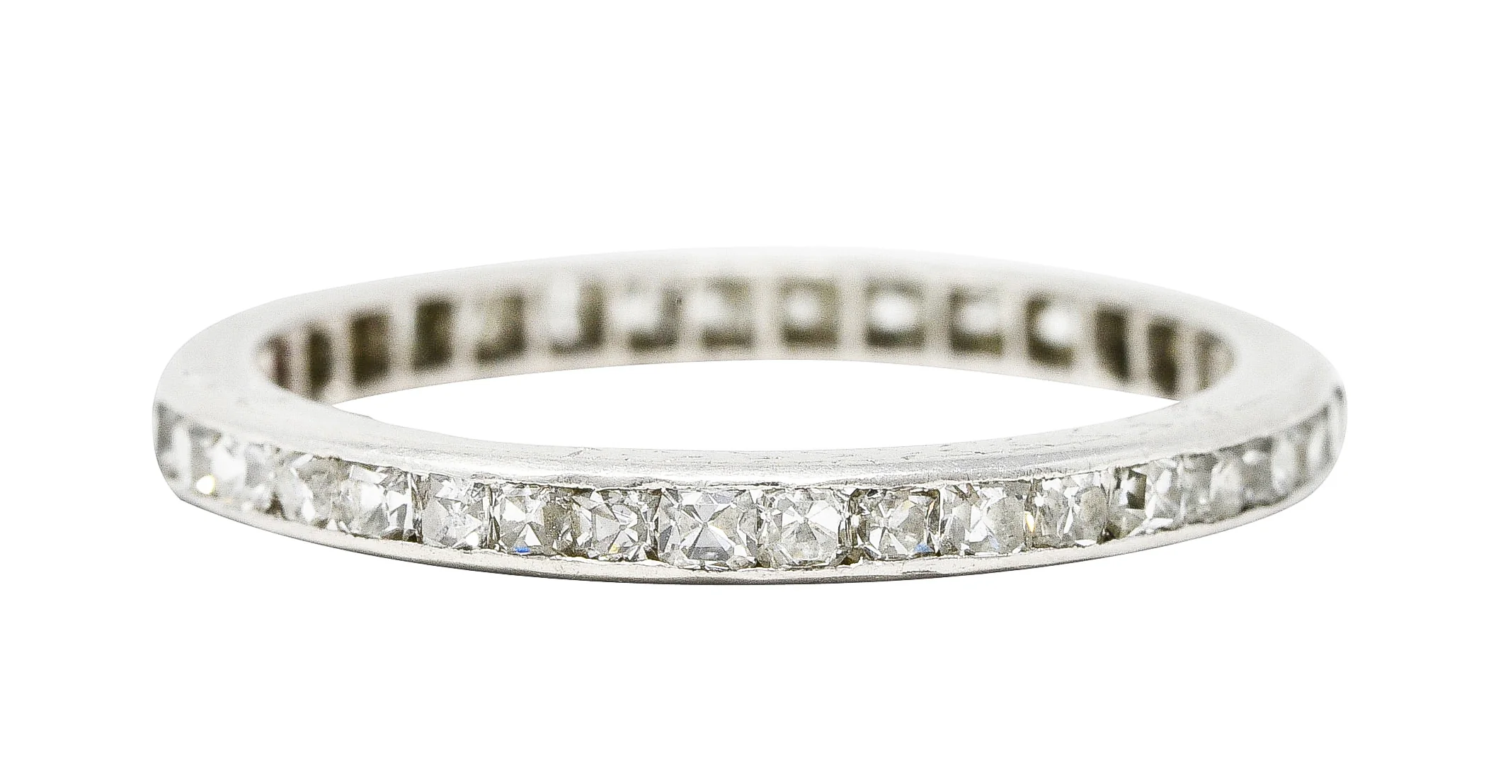 Art Deco Old Mine Cut 0.72 CTW Diamond Platinum Eternity Wedding Band Ring - Image 3
